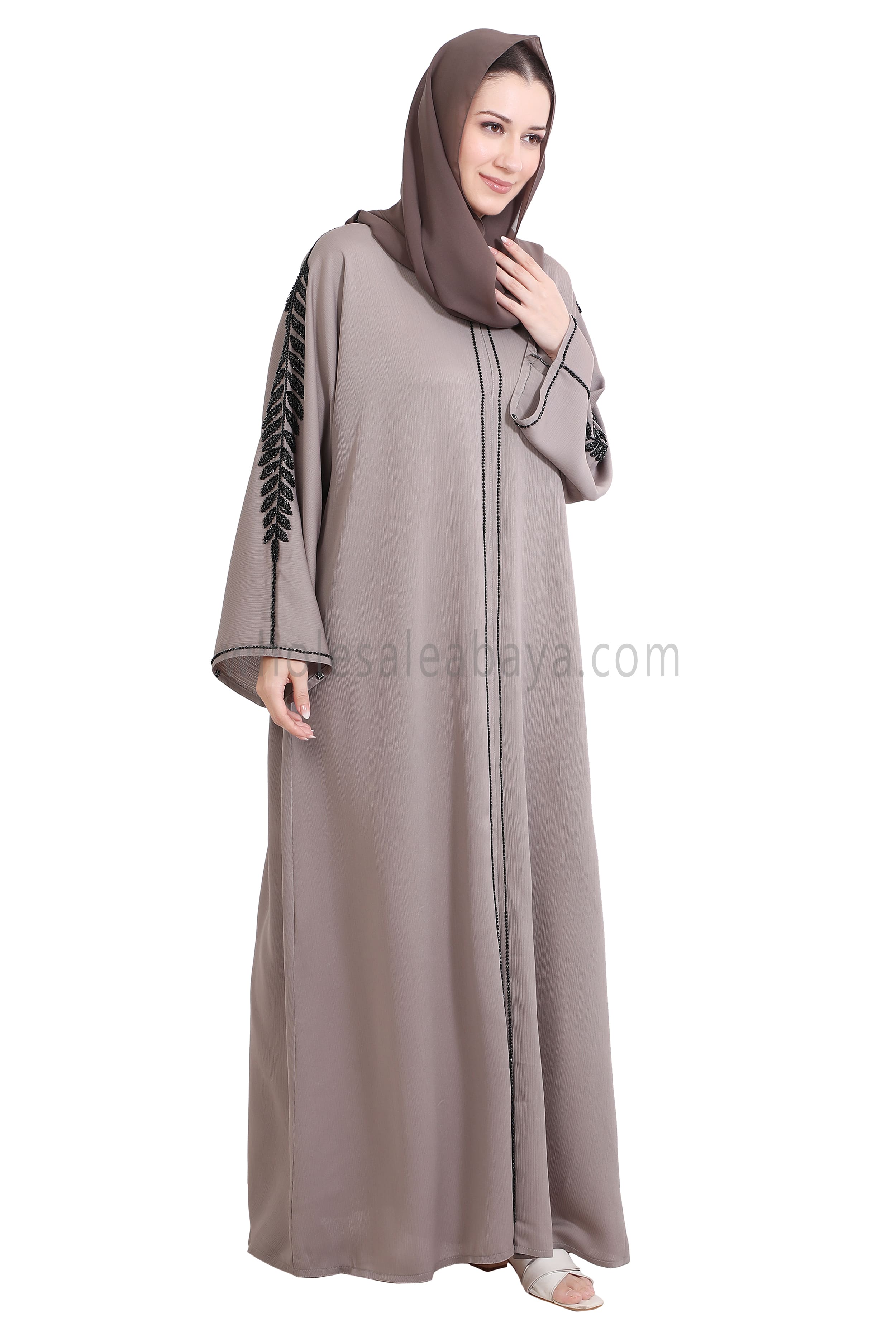 Open Abaya Style With Leaf Handwork
