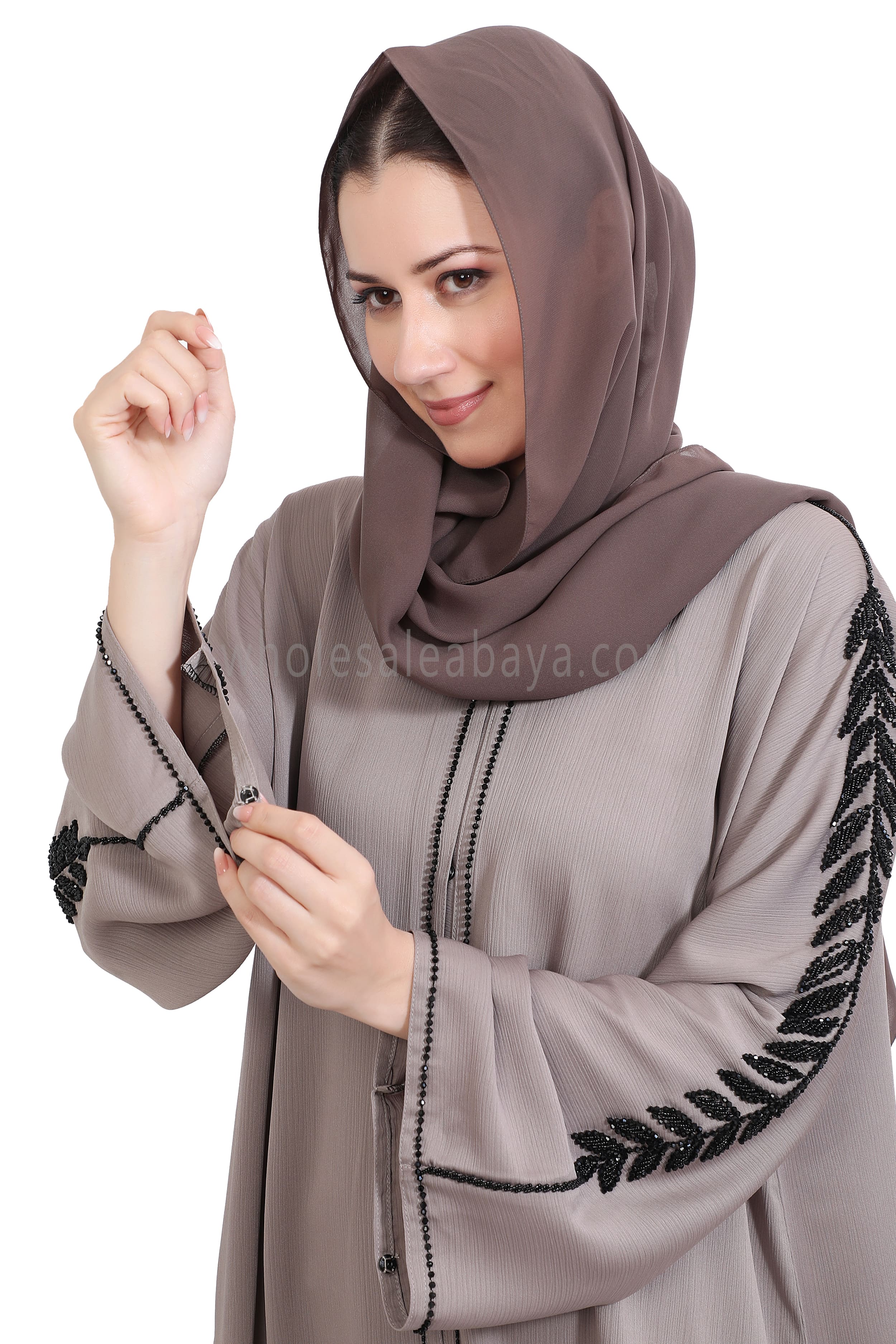Open Abaya Style With Leaf Handwork