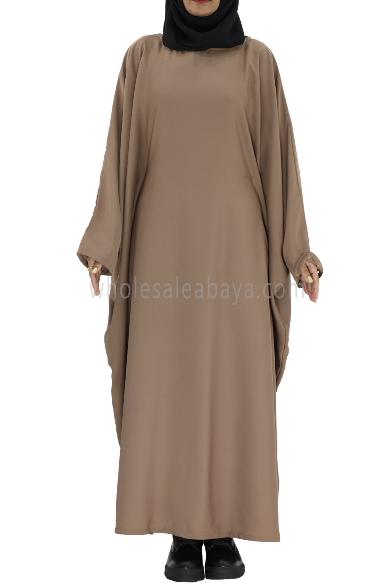 Plain Closed Butterfly Abaya With Inner Belt Taupe Brown - Colour