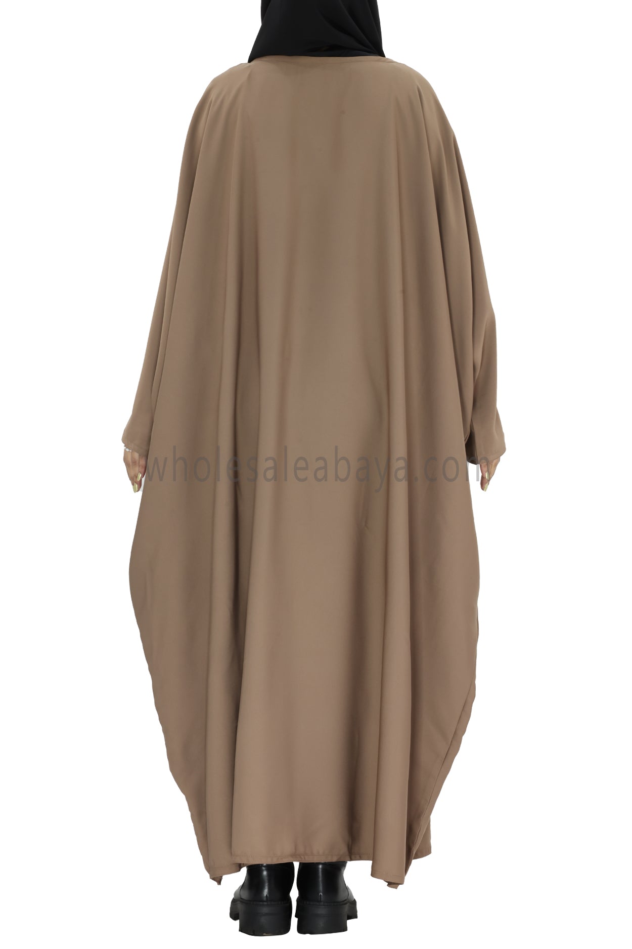 Plain Closed Butterfly Abaya With Inner Belt Taupe Brown - Colour