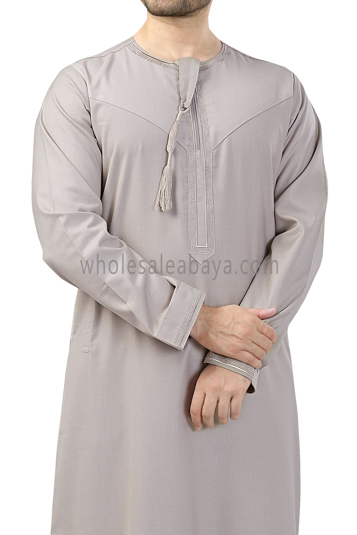 Premium Embroidered Omani Tassel Stone Beige