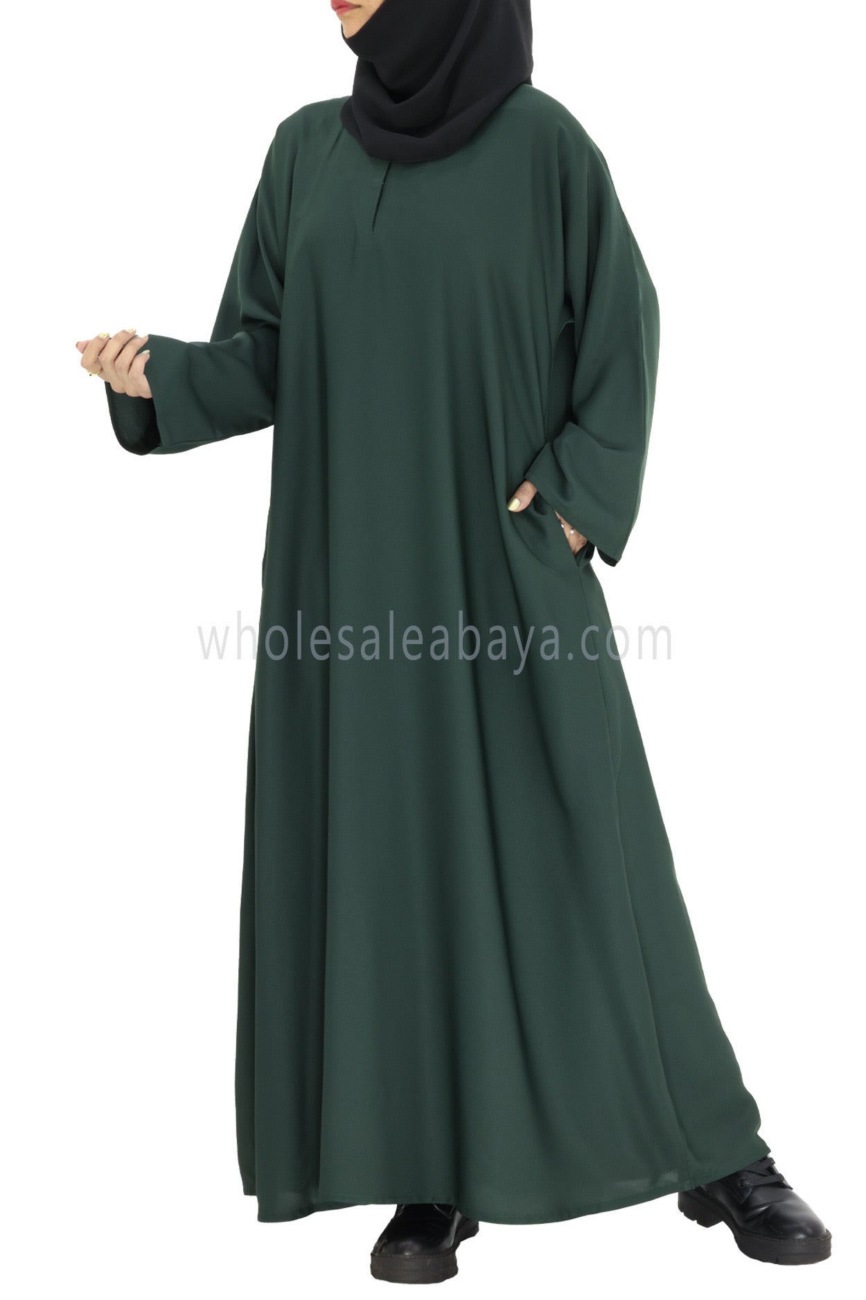 Plain Closed Abaya With A-Line Straight Cut Emerald Green