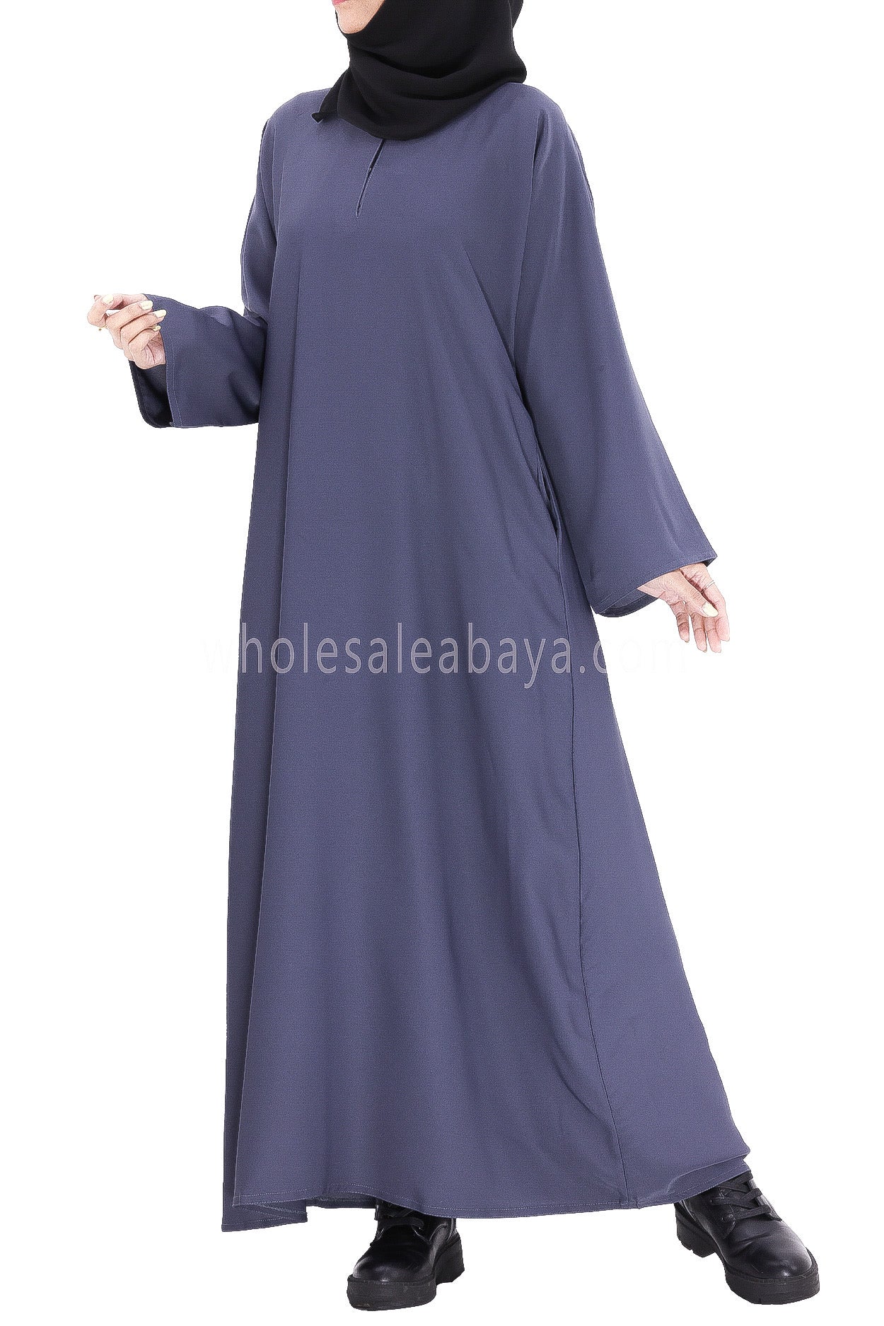 Plain Closed Abaya With A-Line Straight Cut Slate Grey