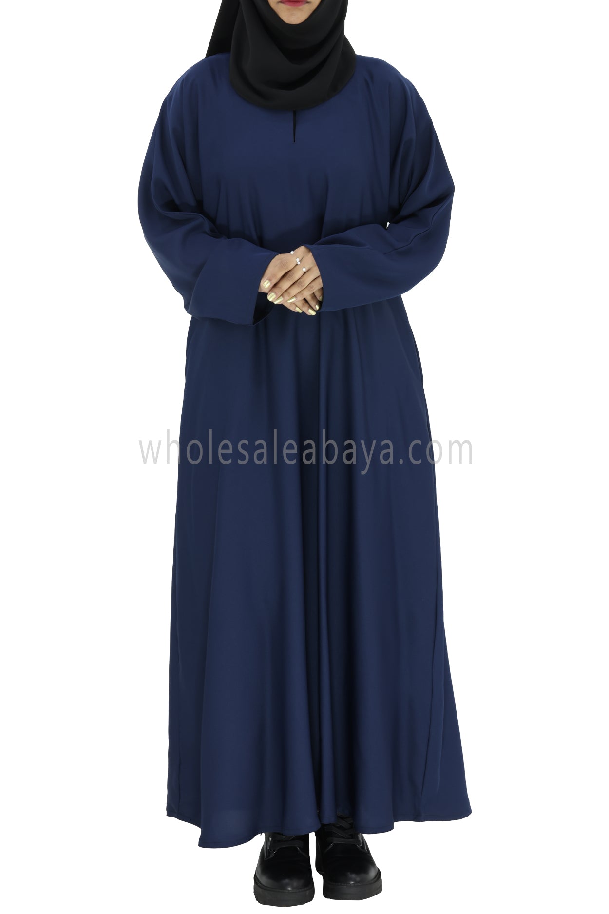 Plain Closed Abaya With A-Line Straight Cut Navy Blue