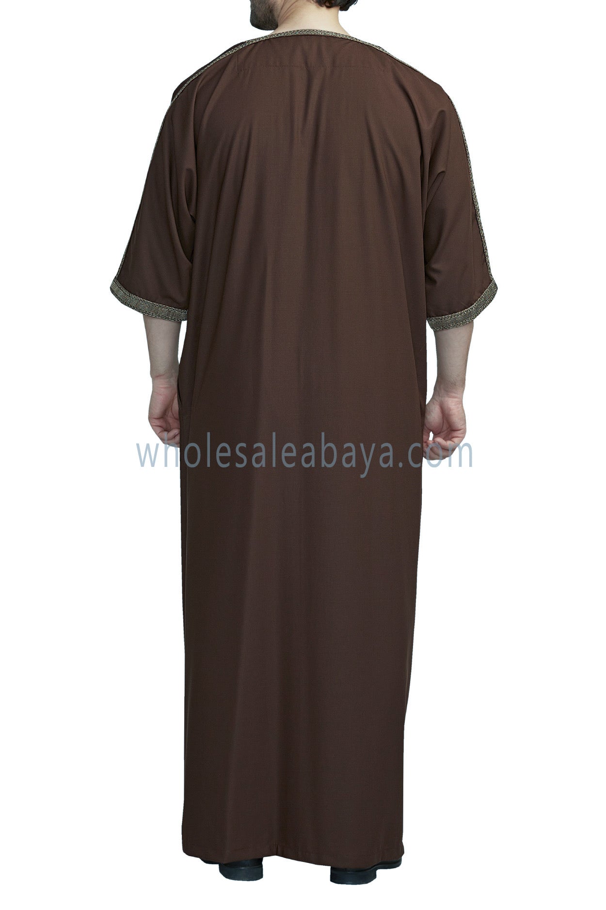 Men's Moroccan Thoube with Exquisite Embroidery Brown