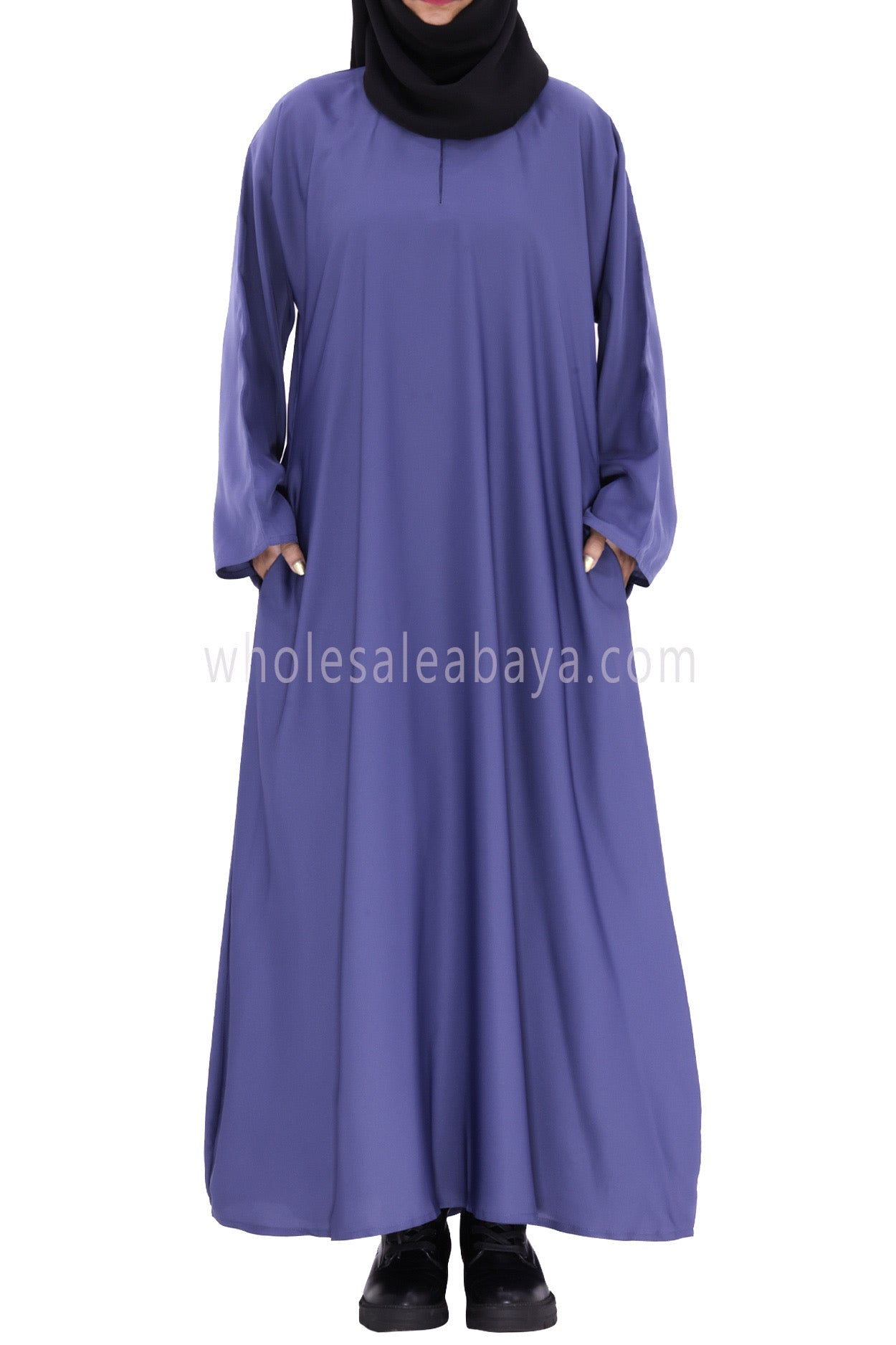 Plain Closed Abaya With A-Line Straight Cut Azure Blue