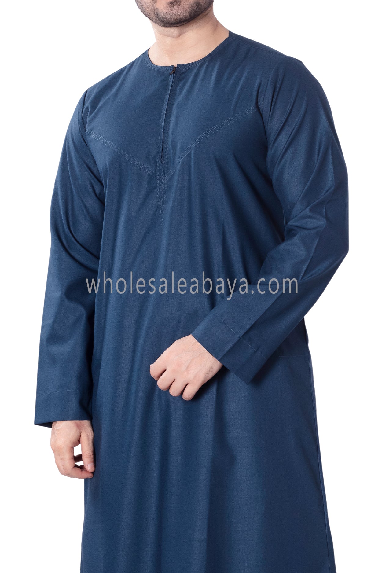 Men's Classic Plain Omani Thoube With Front Zip Teal Blue