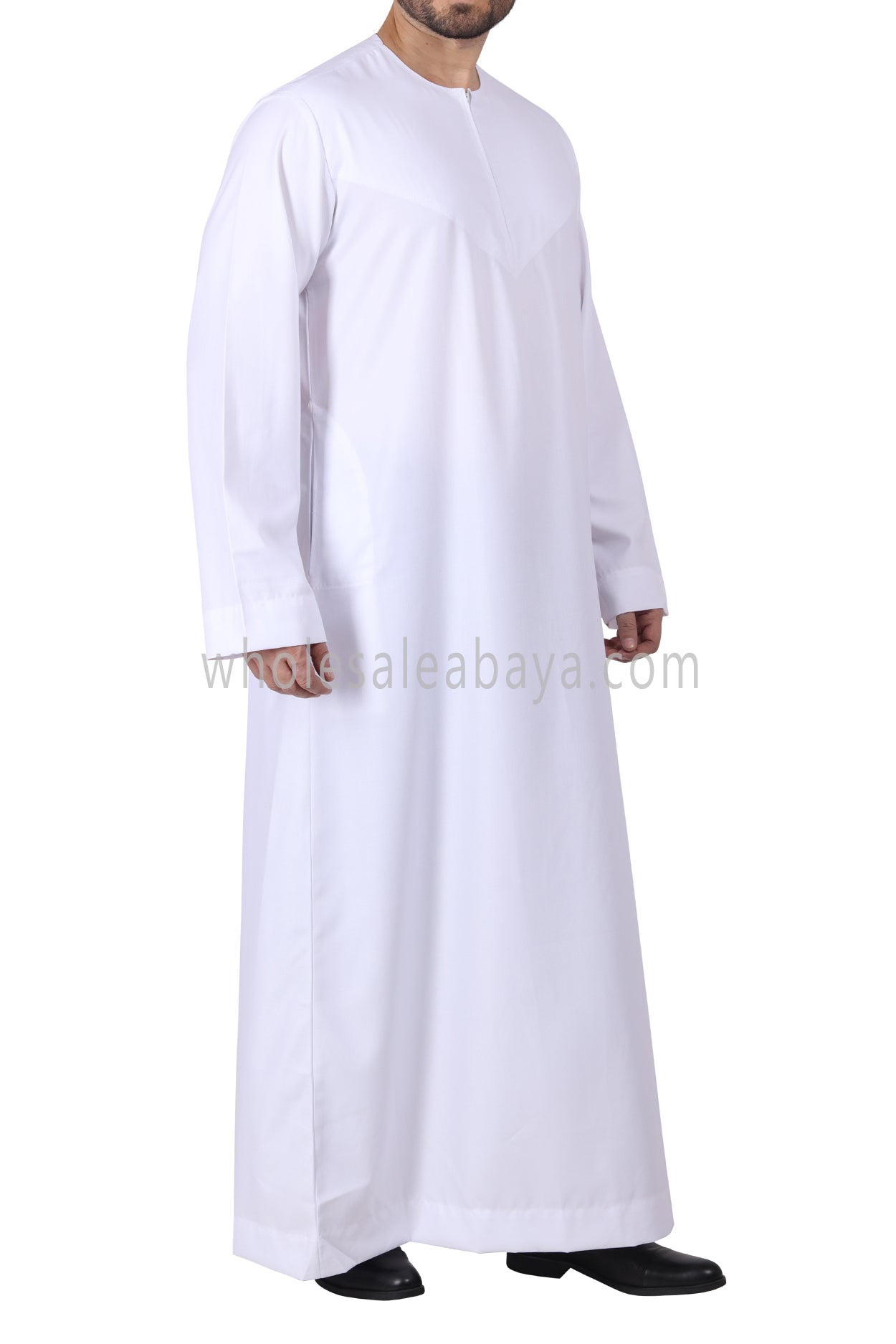 Men's Classic Plain Omani Thoube With Front Zip White