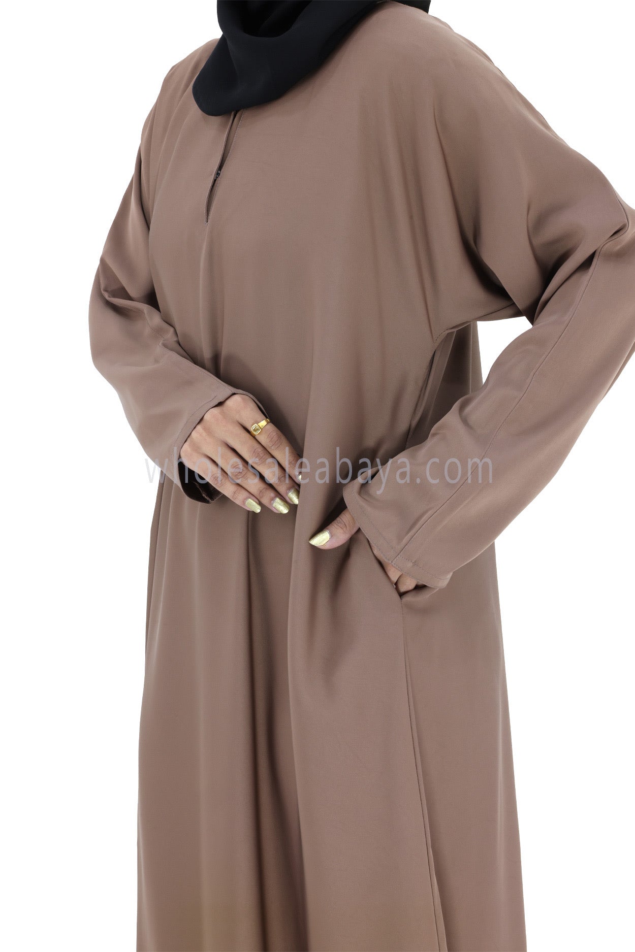 Plain Closed Abaya With A-Line Straight Cut Mocha Brown