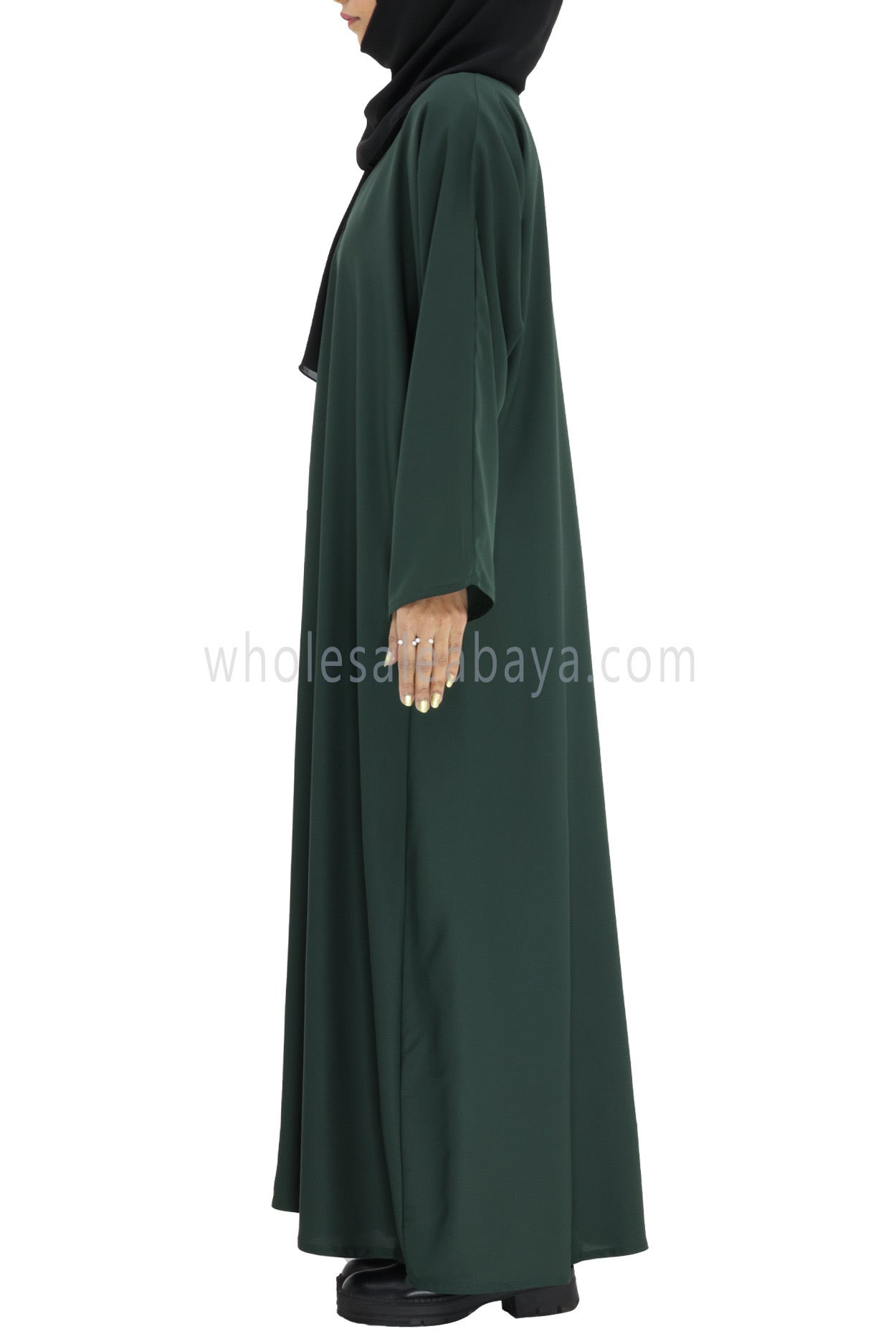 Plain Closed Abaya With A-Line Straight Cut Emerald Green