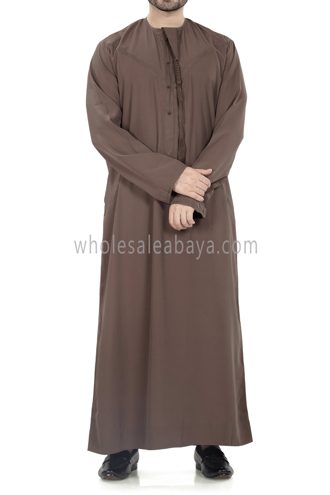 Men's Premium Emirati Thoube With Buttons & Tassel Mink Brown