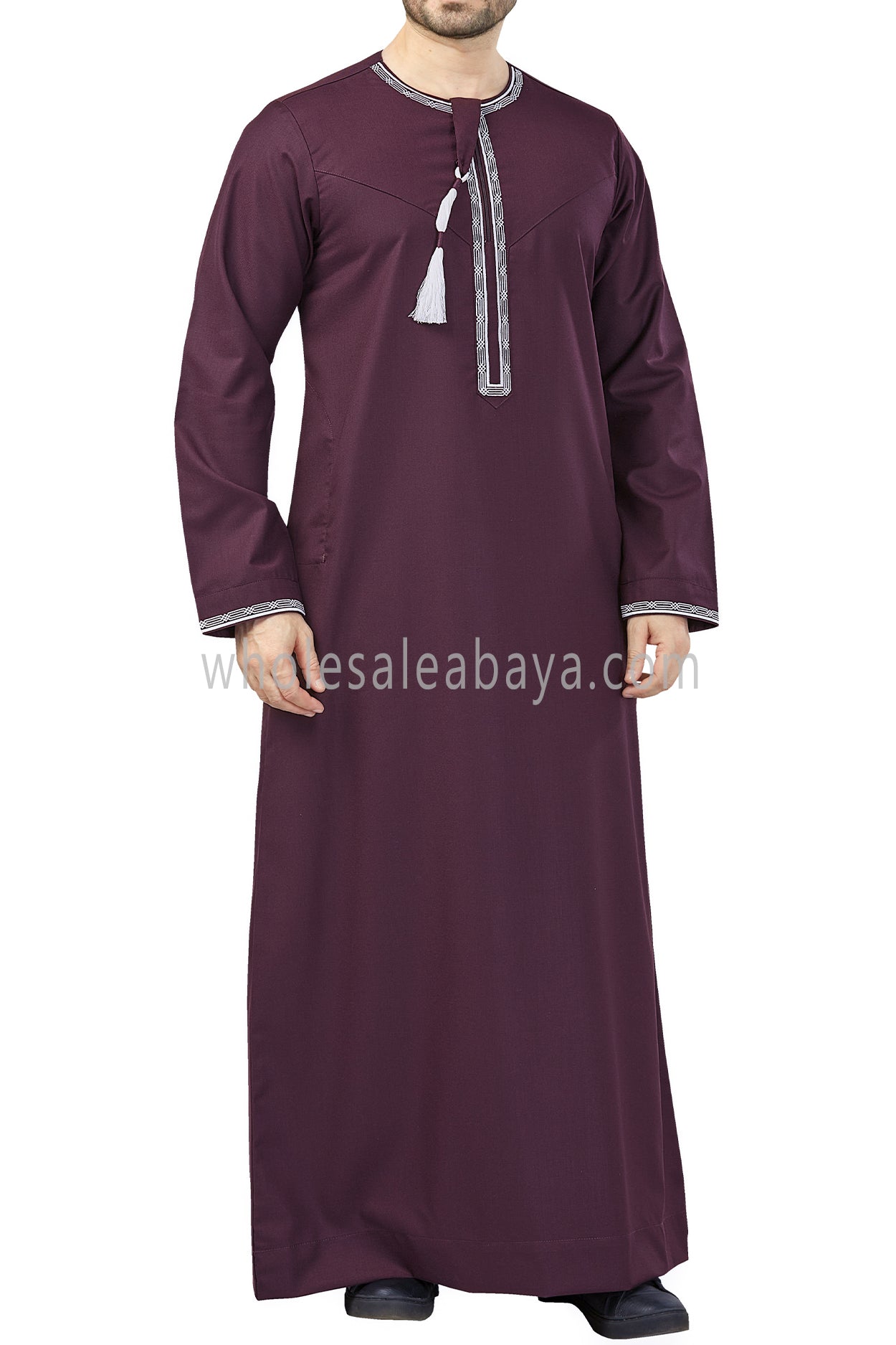 Premium Embroidered Omani Tassel Thoube Burgundy