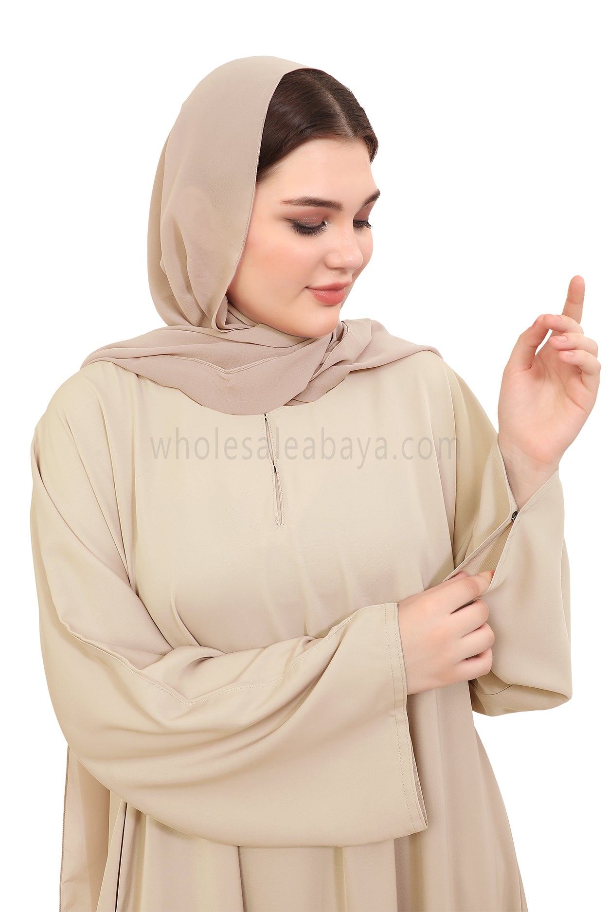 Plain Closed Abaya with Wide Sleeves 30418 Ivory