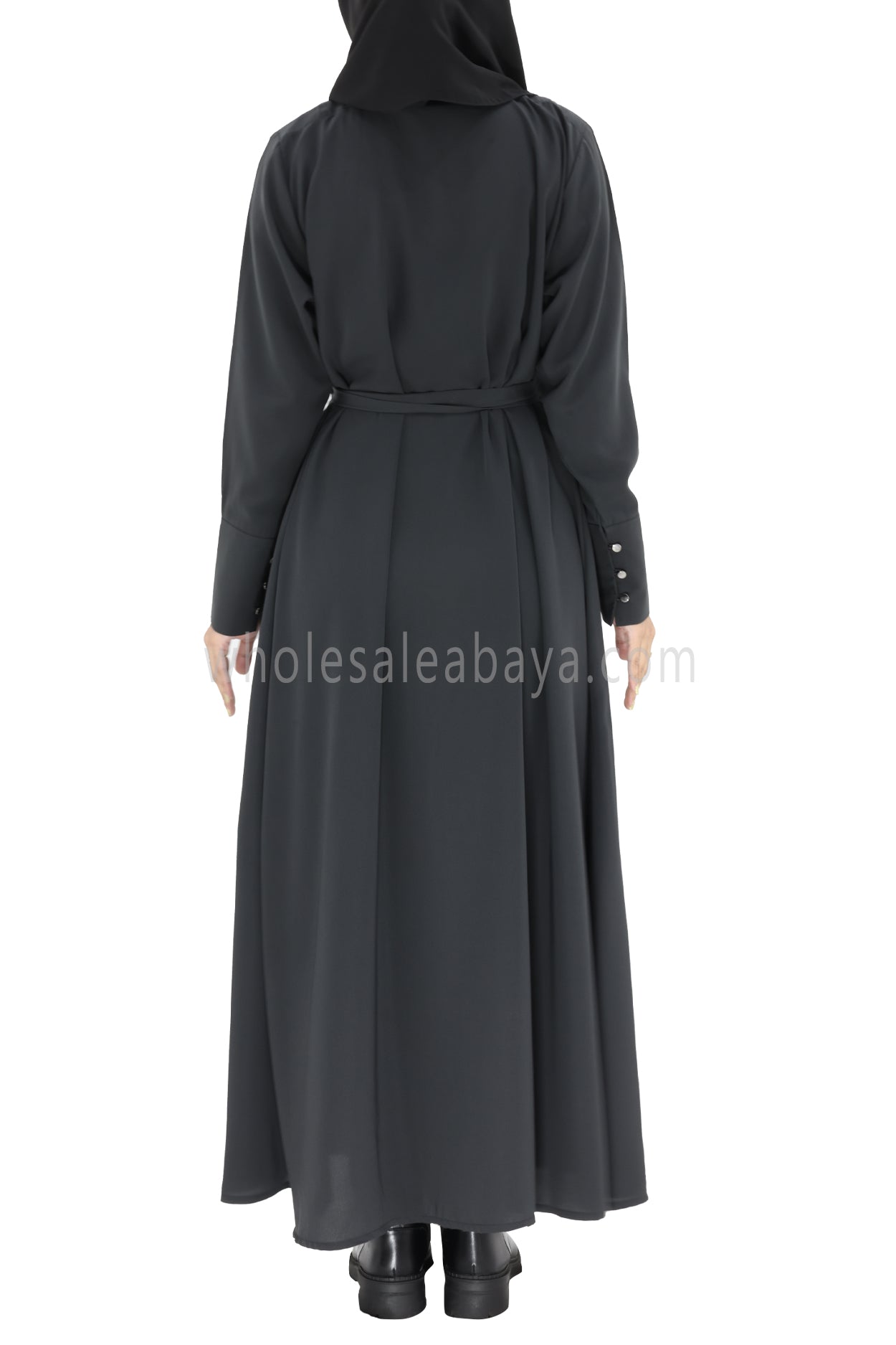 2 In One Front Open Abaya With Inner Slip Dress Silver Grey Colour