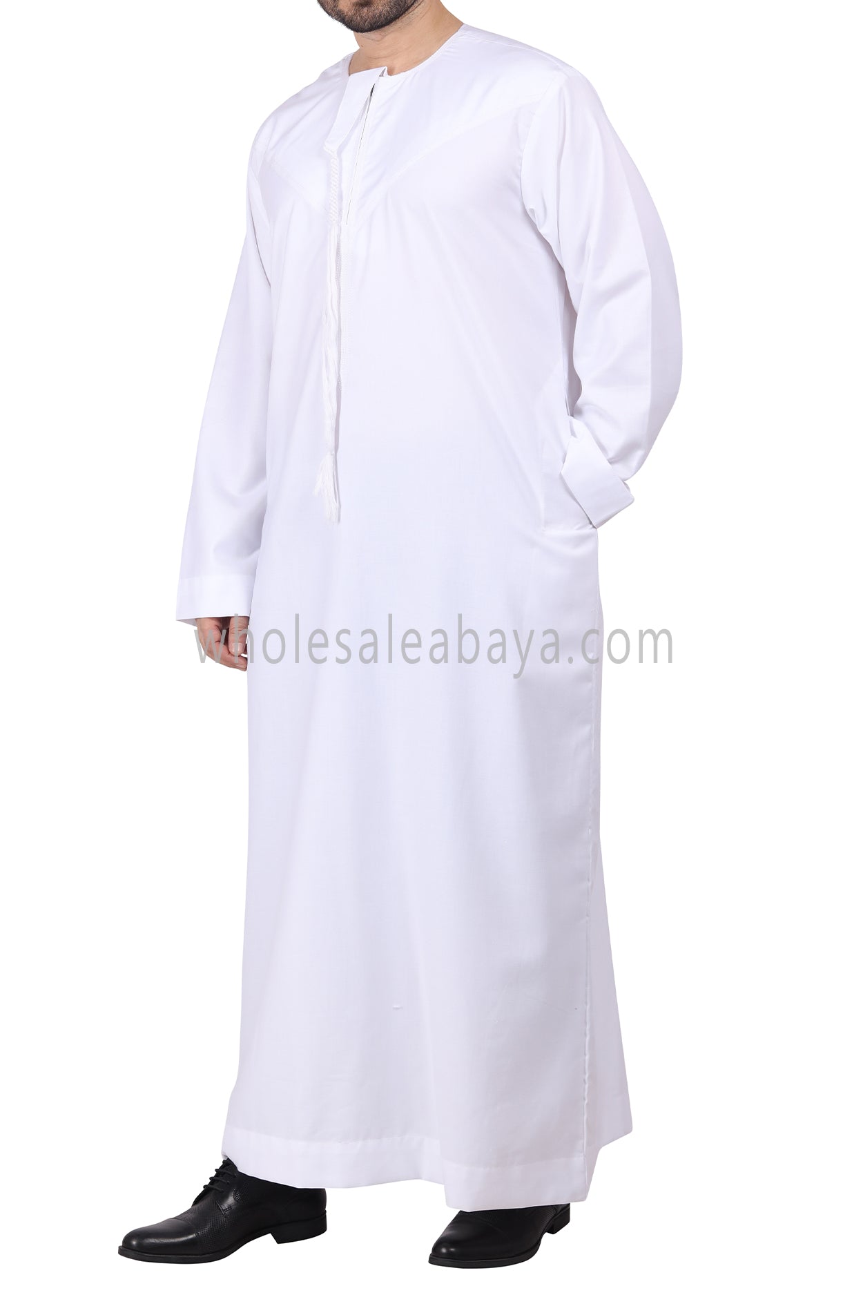 Premium Omani Thoube with Zip and Designer Tassel White