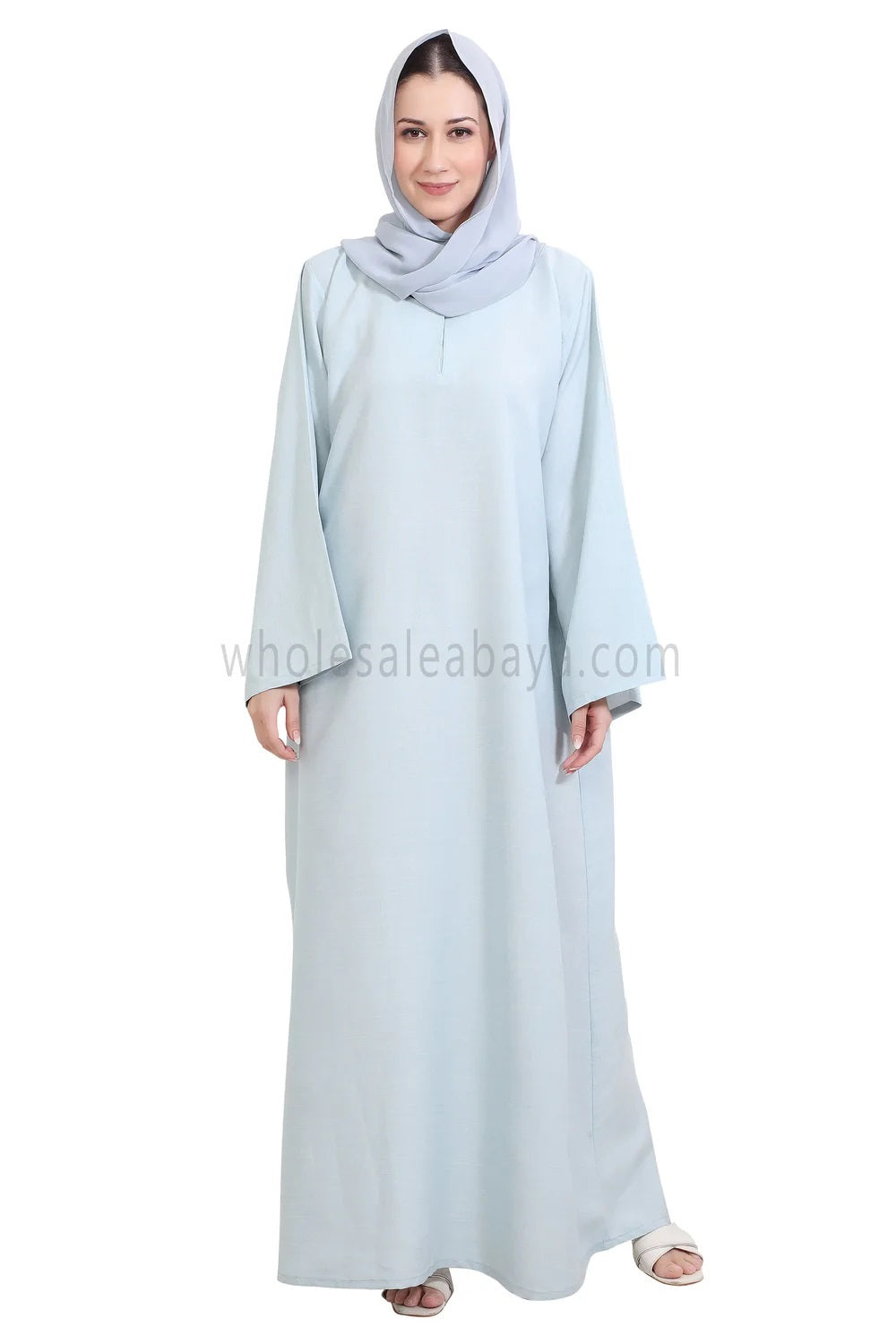 Melange Linen Closed Abaya With Wide Sleeves