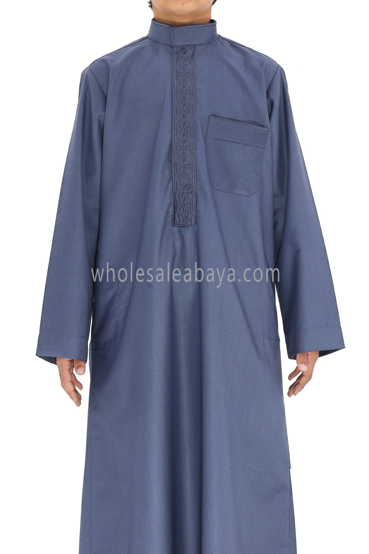 Boy's Elegant Men's Collar Thoube With Embroidery Blue Grey