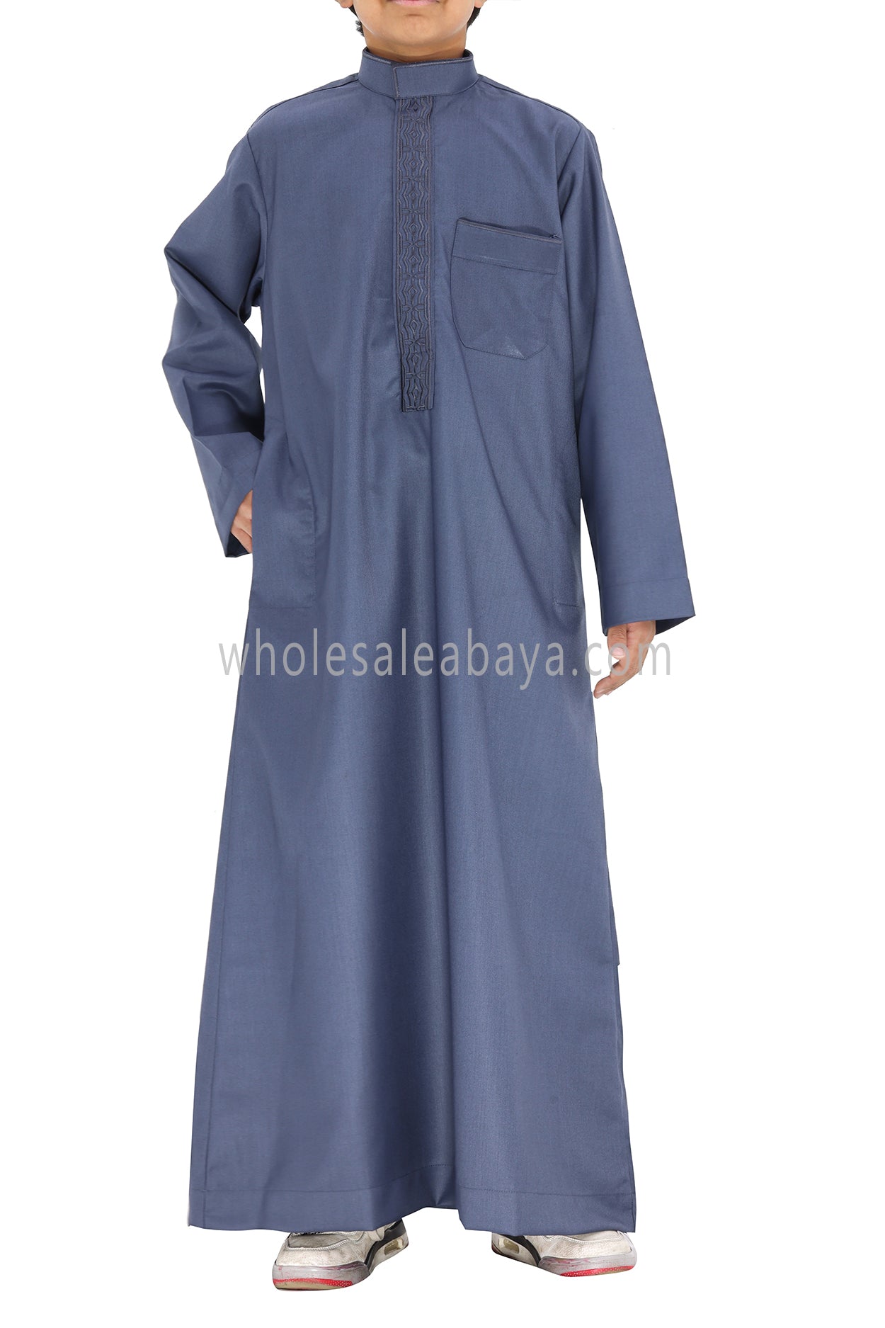 Boy's Elegant Men's Collar Thoube With Embroidery Blue Grey