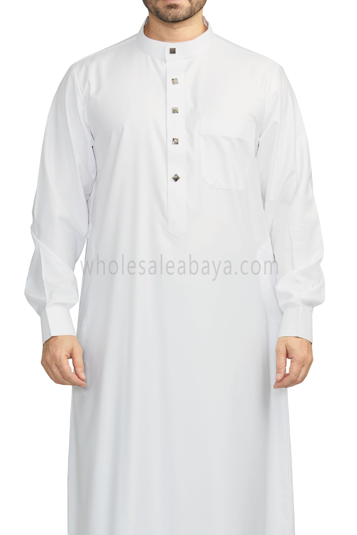 Plain Collar Thoube With Designer Buttons White