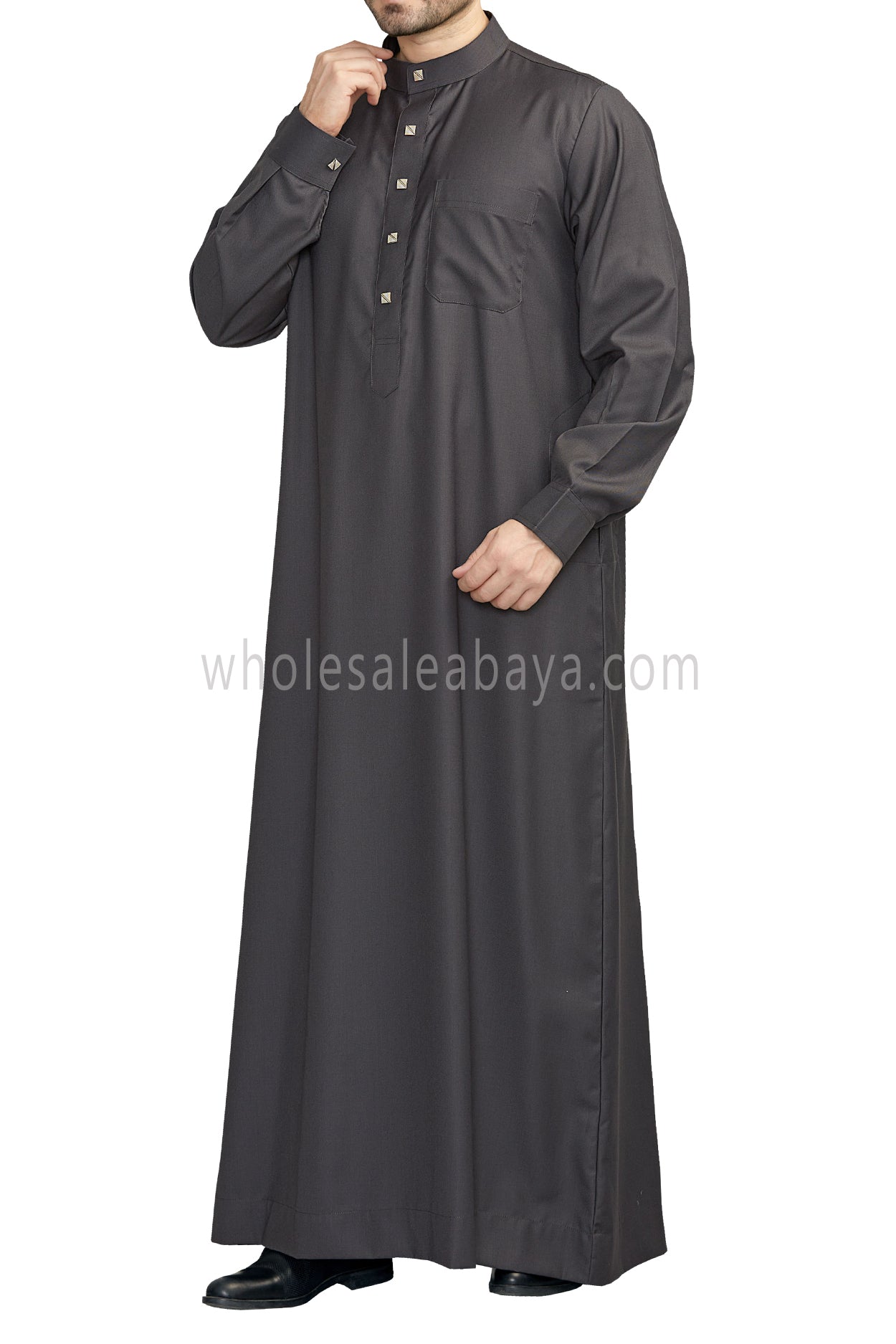 Plain Collar Thoube With Designer Buttons Charcoal Grey