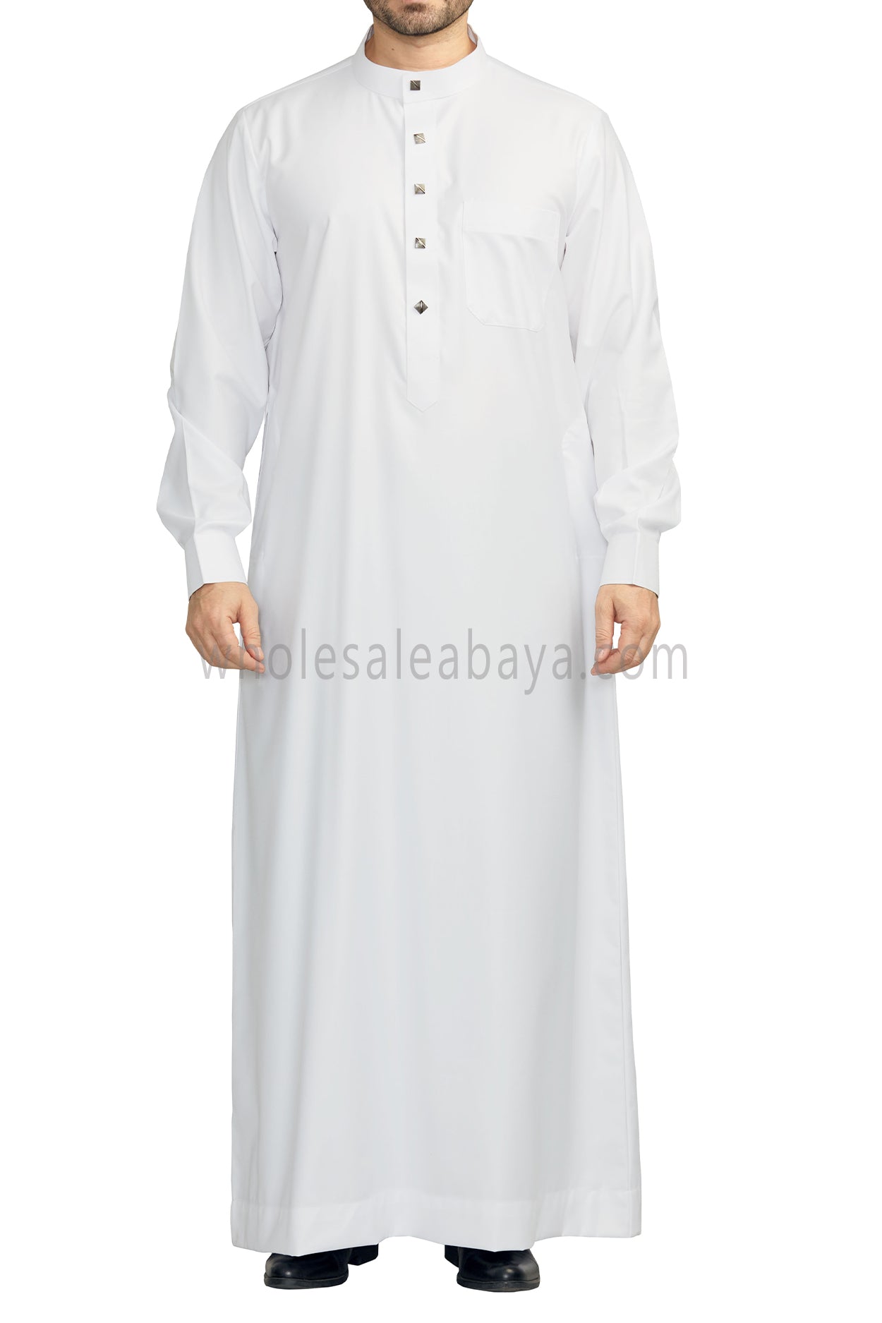 Plain Collar Thoube With Designer Buttons White