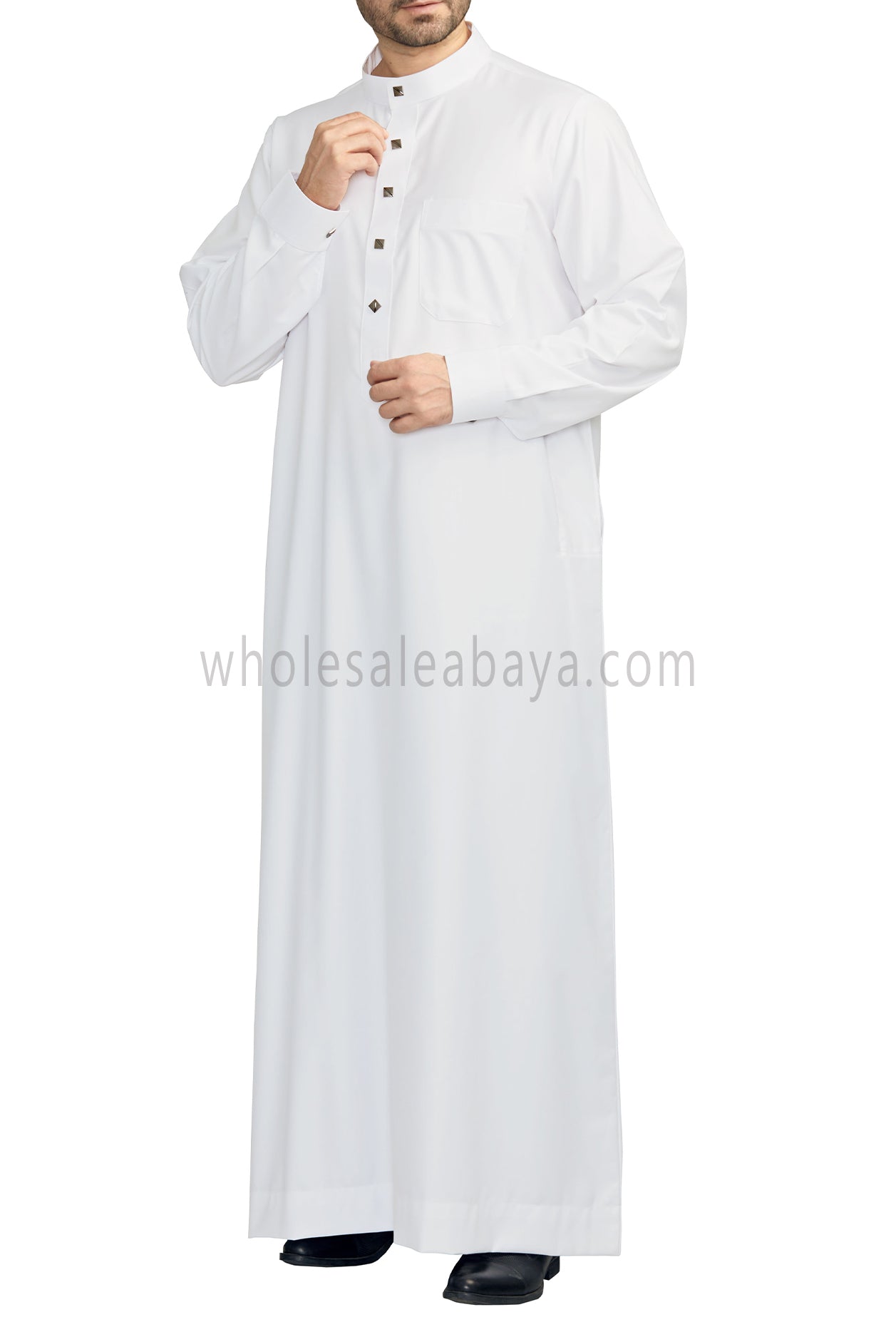 Plain Collar Thoube With Designer Buttons White