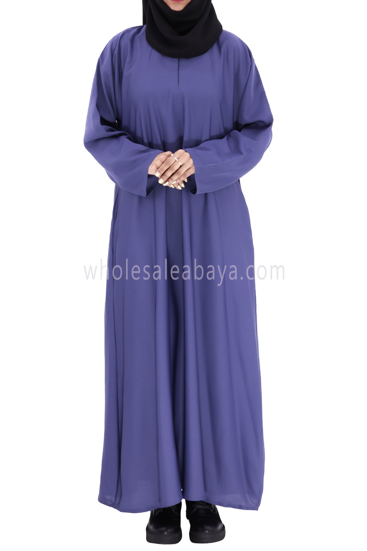 Plain Closed Abaya With A-Line Straight Cut Azure Blue