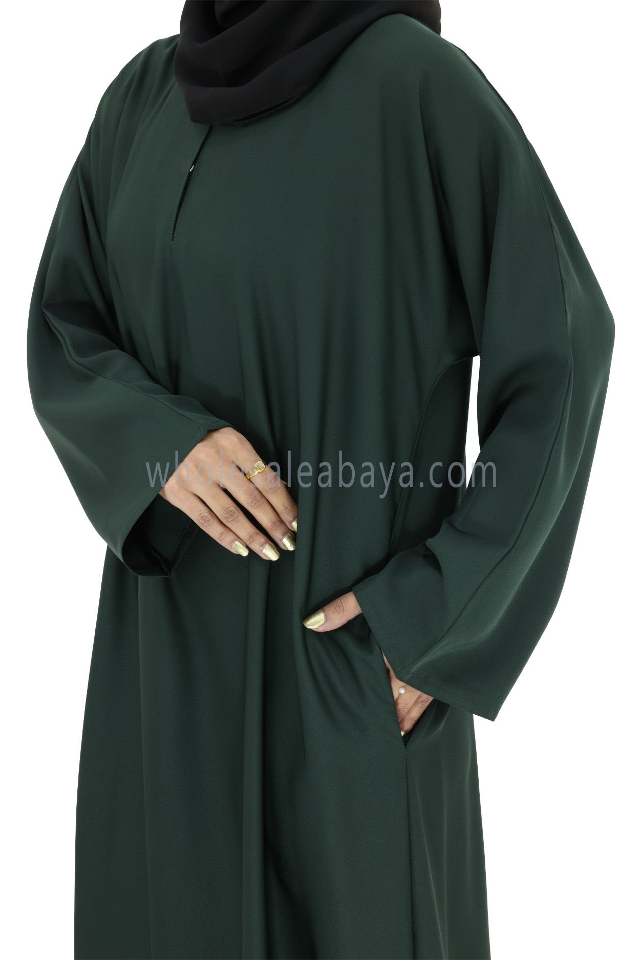 Plain Closed Abaya With A-Line Straight Cut Emerald Green