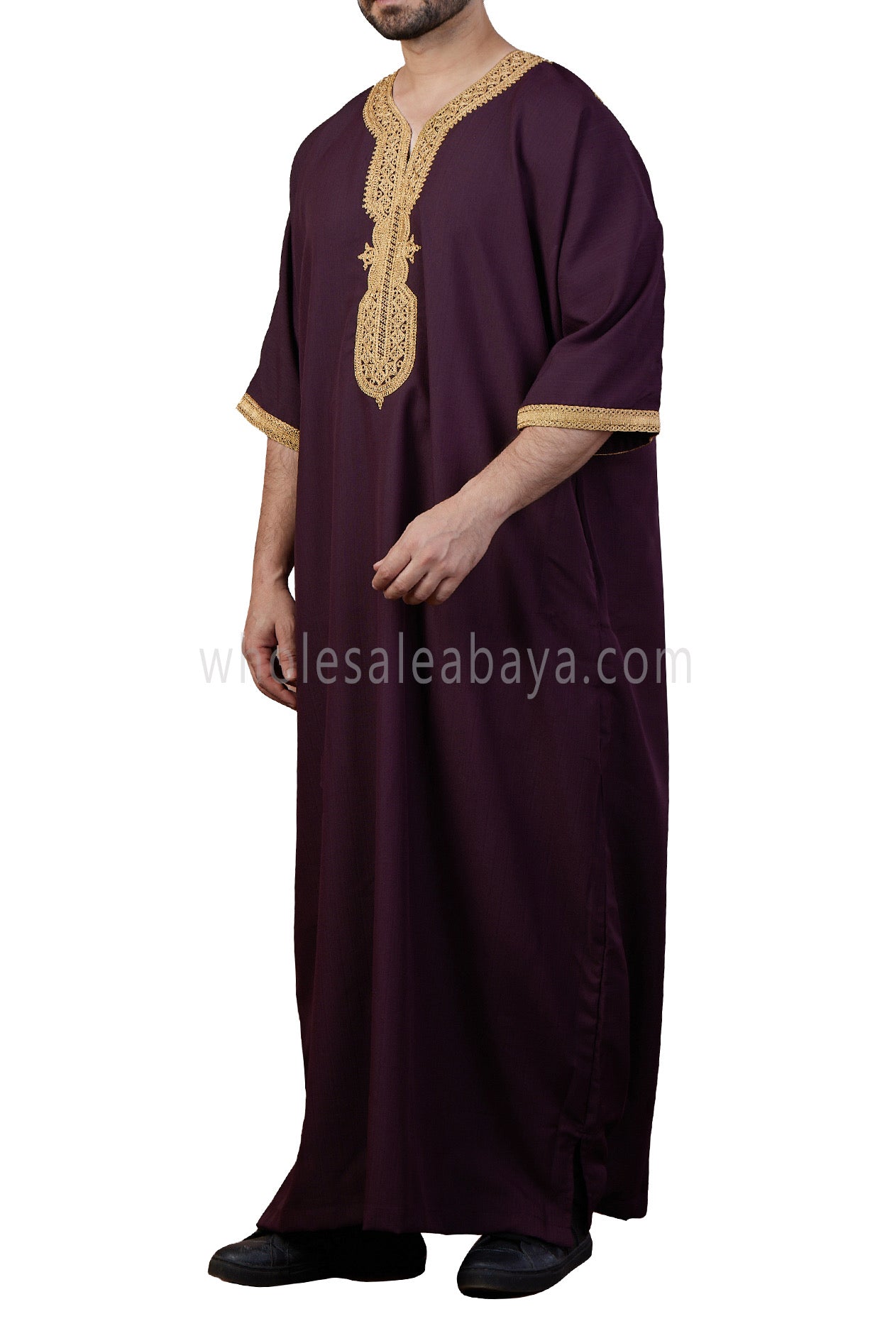 Men's Moroccan Thoube with Exquisite Embroidery Burgundy
