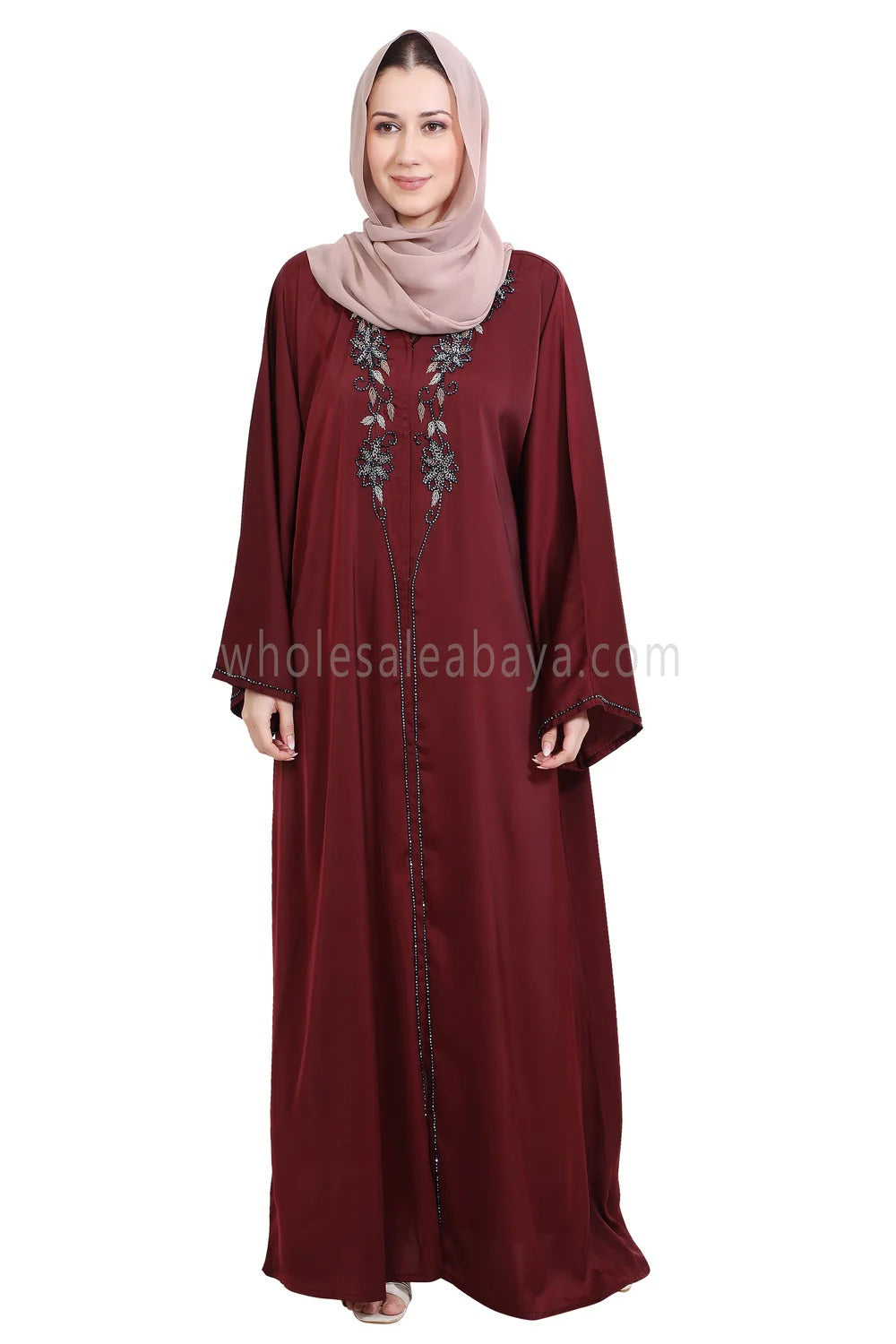 Open Abaya Style With Floral Vine Handwork