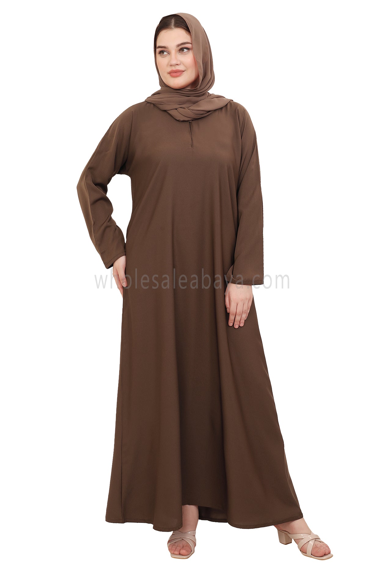 Plain Straight Cut Nida Abaya 30076 Chestnut Brown