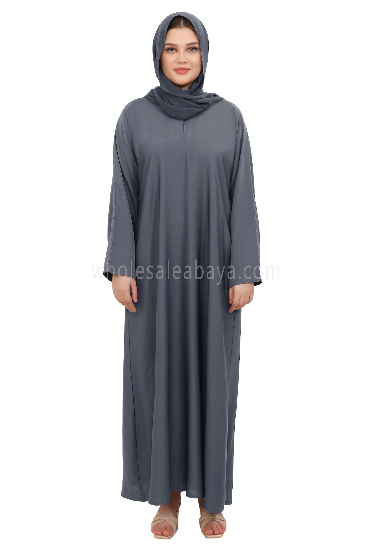 Plain Straight Cut Nida Abaya 30076 Charcoal Grey