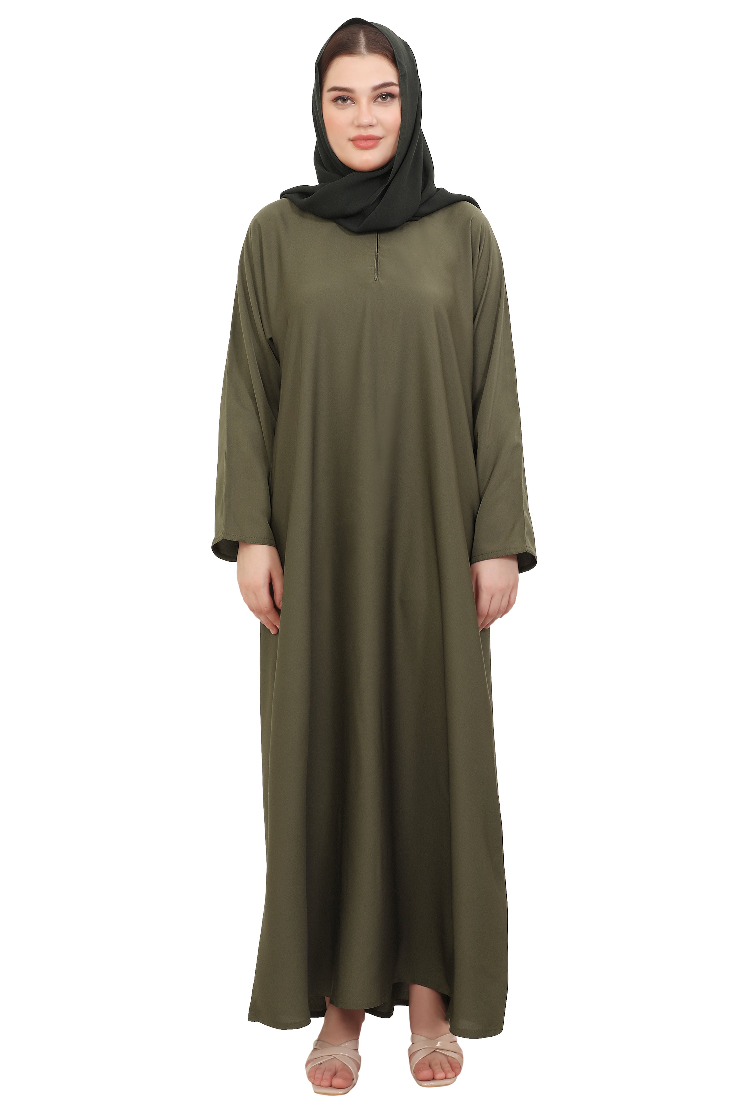 Plain Straight Cut Nida Abaya 30076 Olive Green
