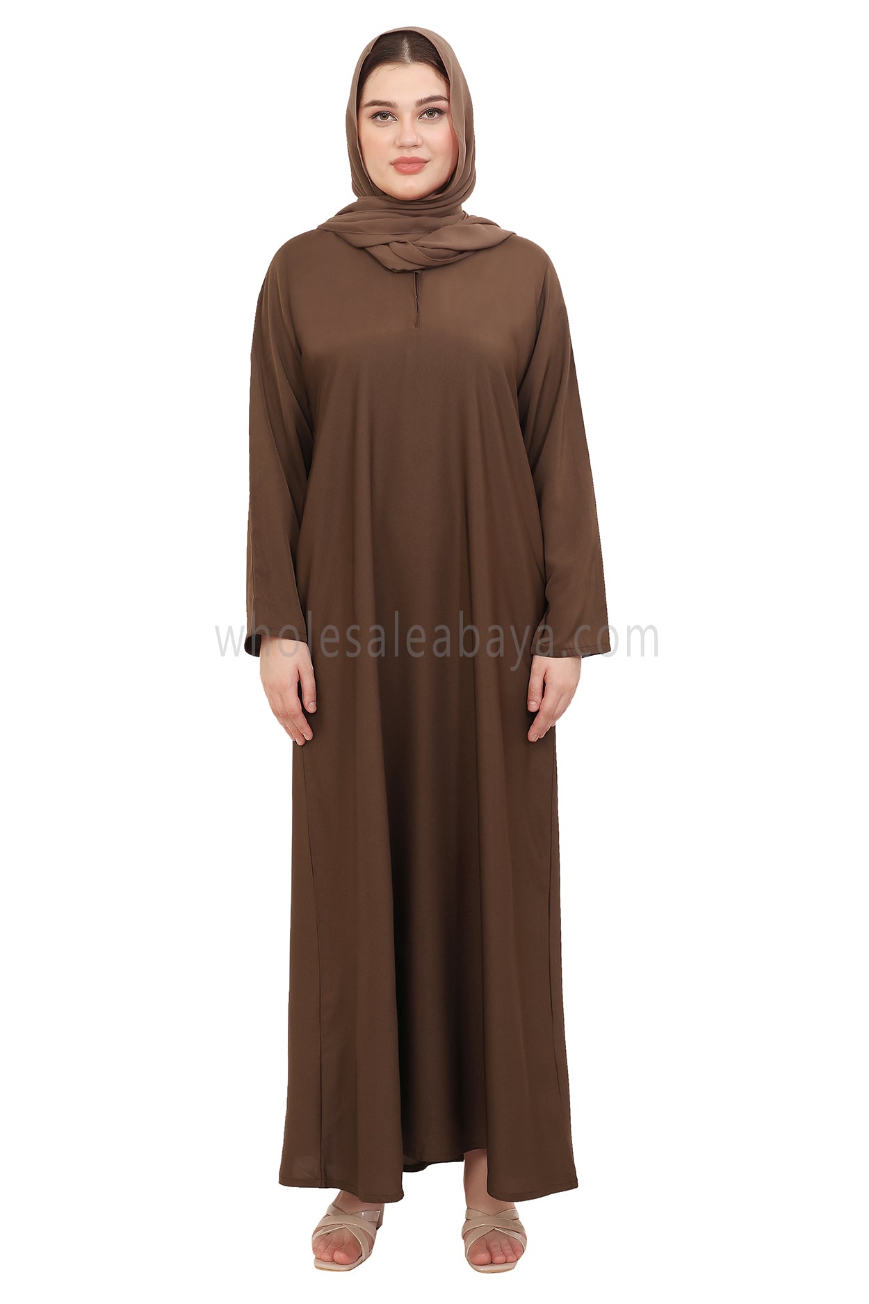 Plain Straight Cut Nida Abaya 30076 Chestnut Brown