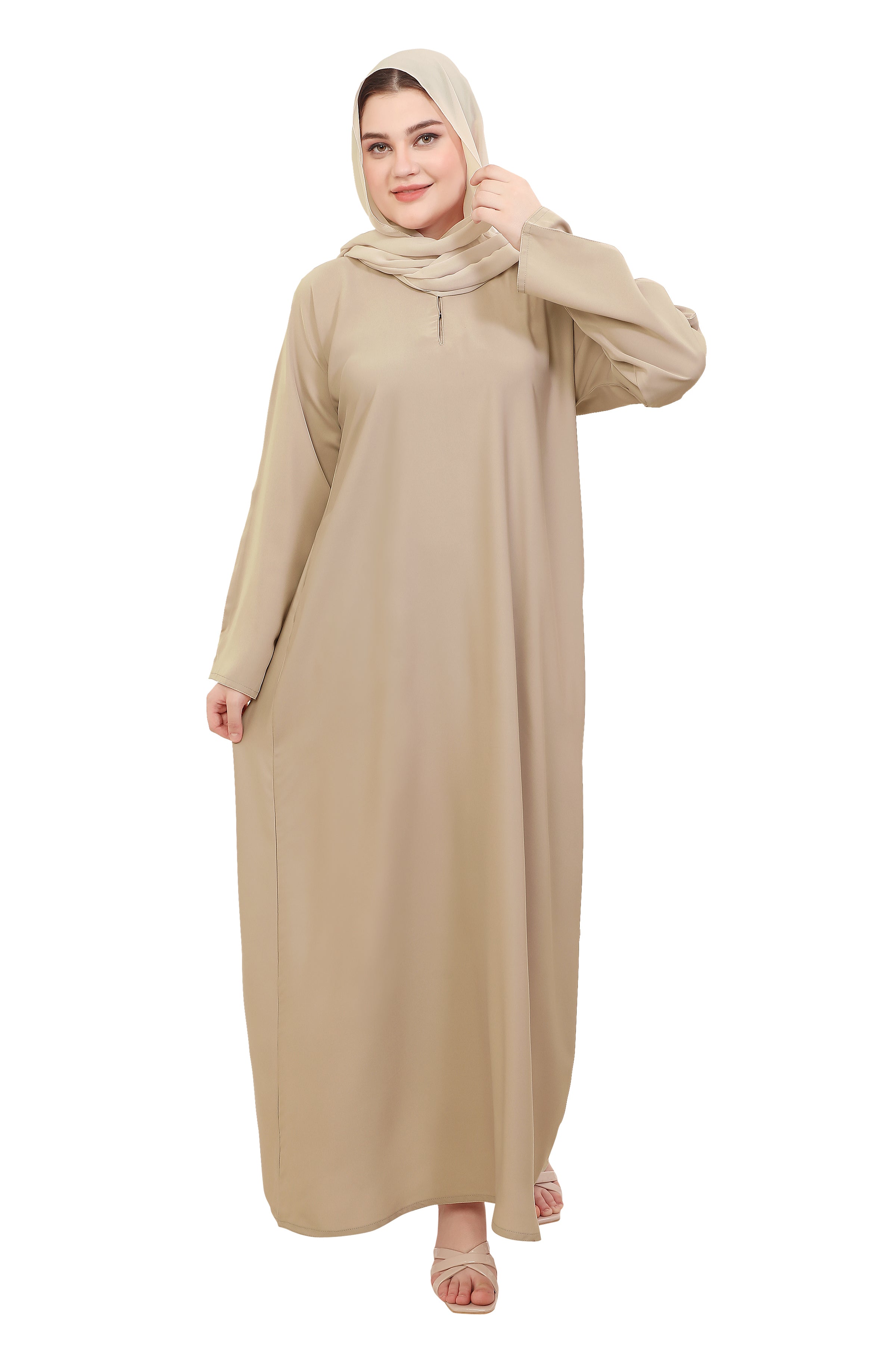 Plain Straight Cut Nida Abaya 30076 Cream