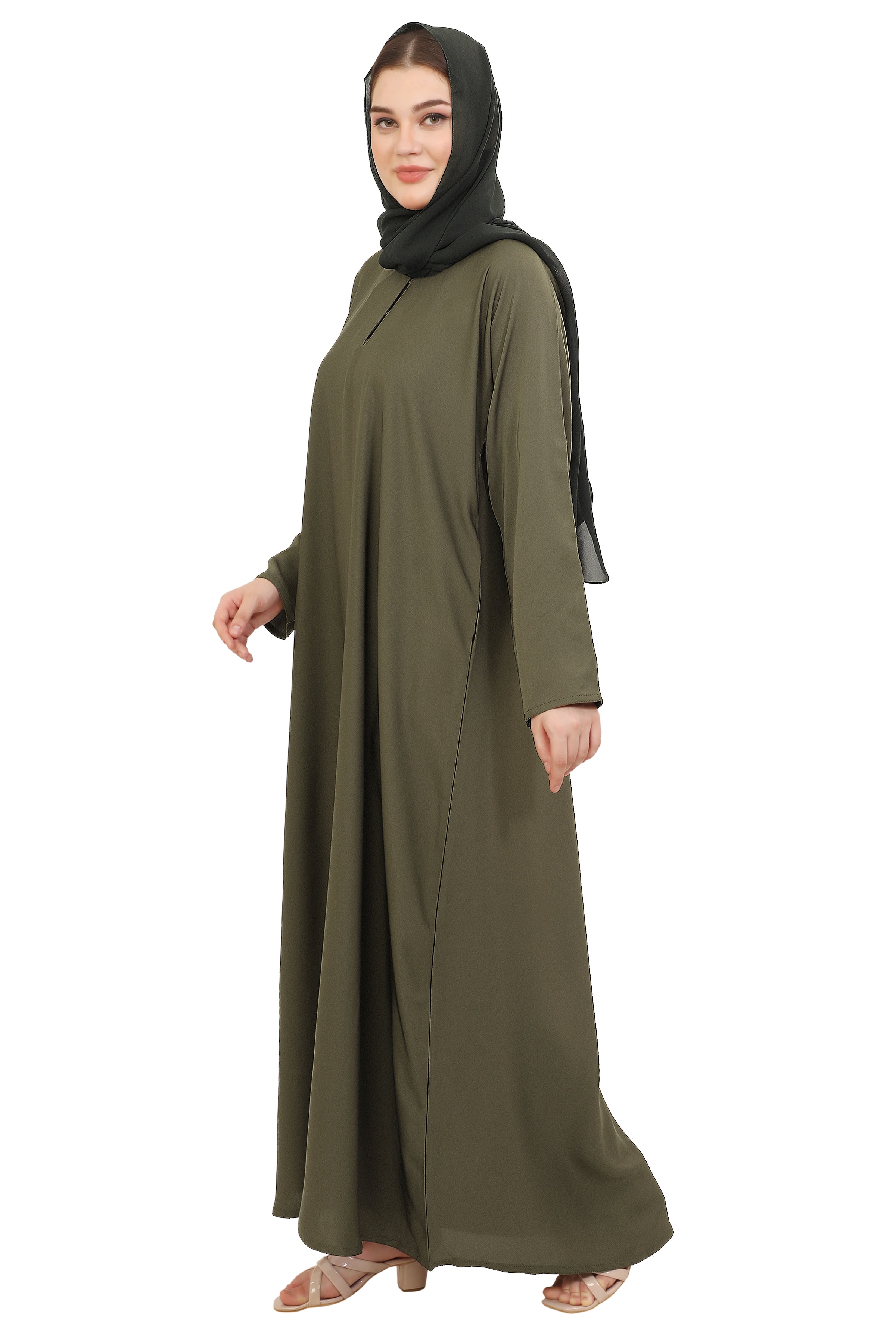 Plain Straight Cut Nida Abaya 30076 Olive Green
