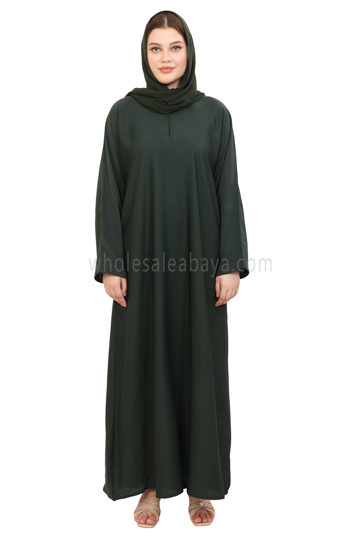 Plain Straight Cut Nida Abaya 30076 Emerald Green