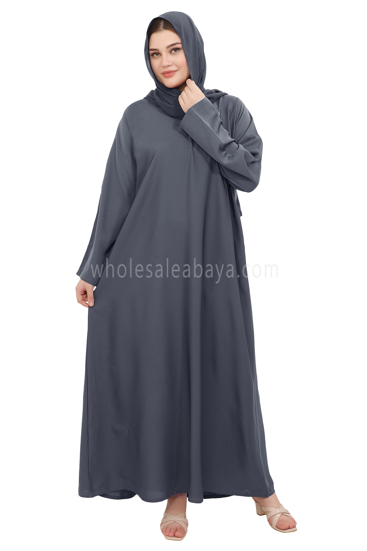 Plain Straight Cut Nida Abaya 30076 Charcoal Grey