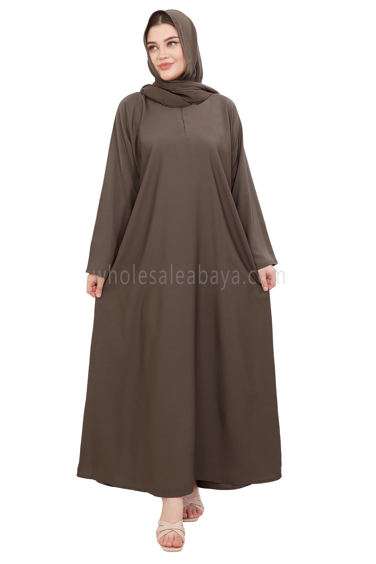 Plain Straight Cut Nida Abaya 30076 Mink Brown