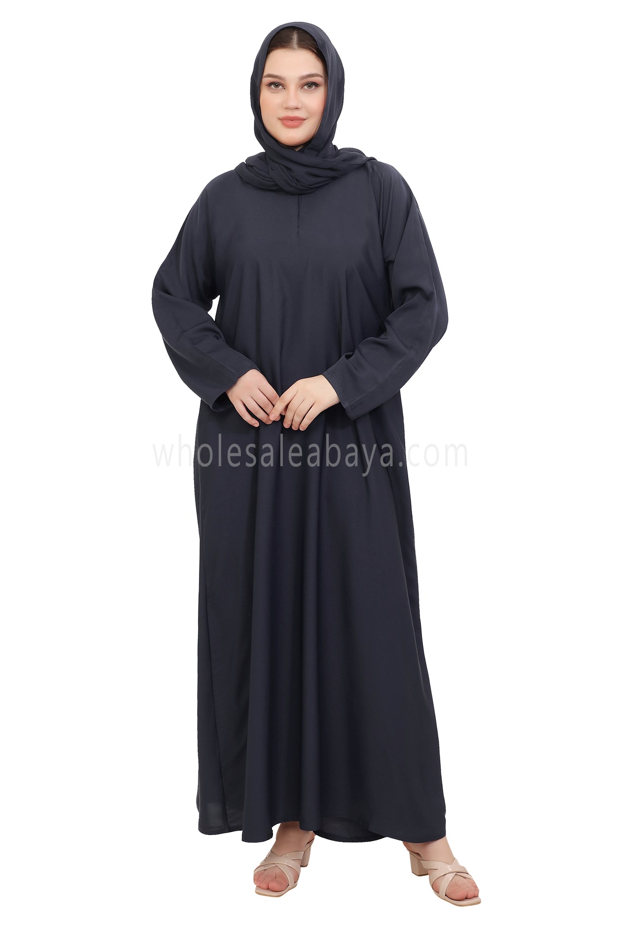 Plain Straight Cut Nida Abaya 30076 Smokey Blue