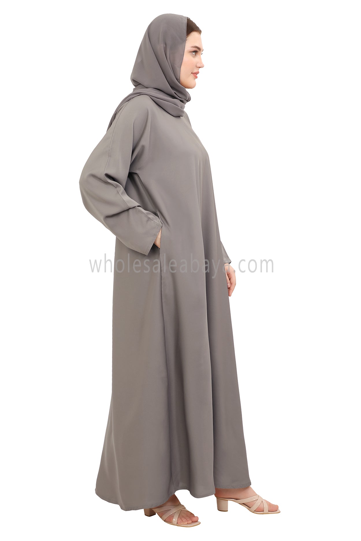 Plain Straight Cut Nida Abaya 30076 Light Grey