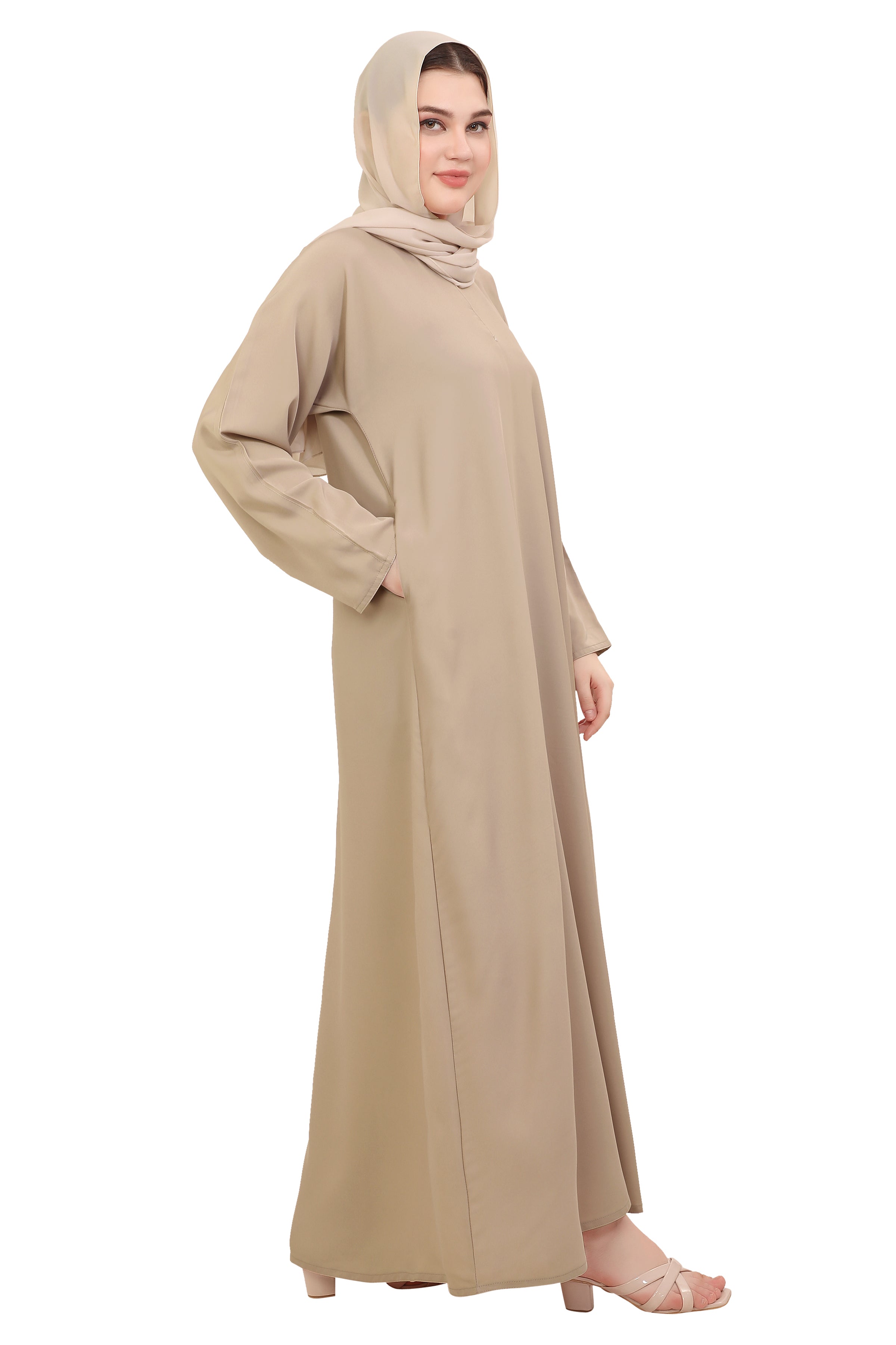 Plain Straight Cut Nida Abaya 30076 Cream