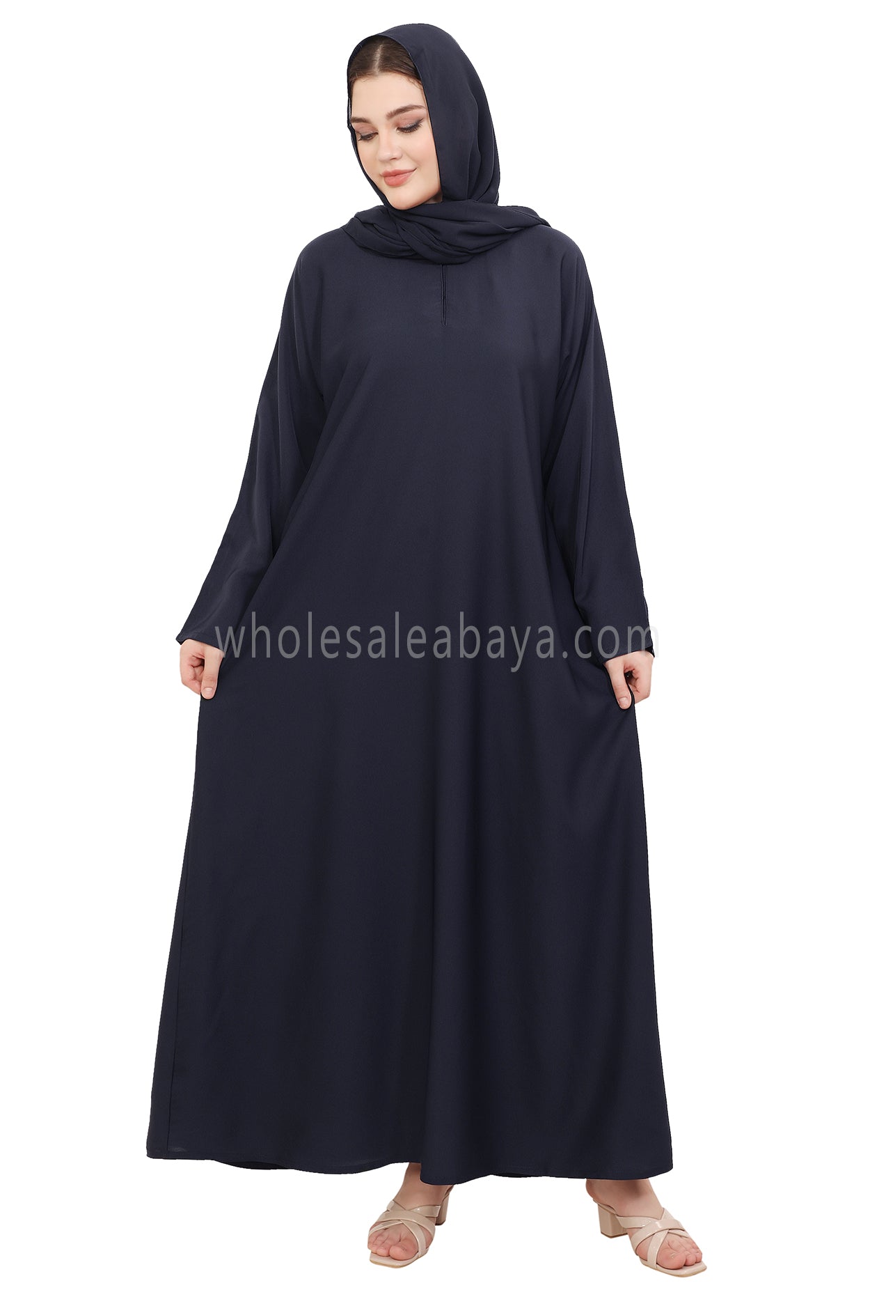 Plain Straight Cut Nida Abaya 30076 Smokey Blue