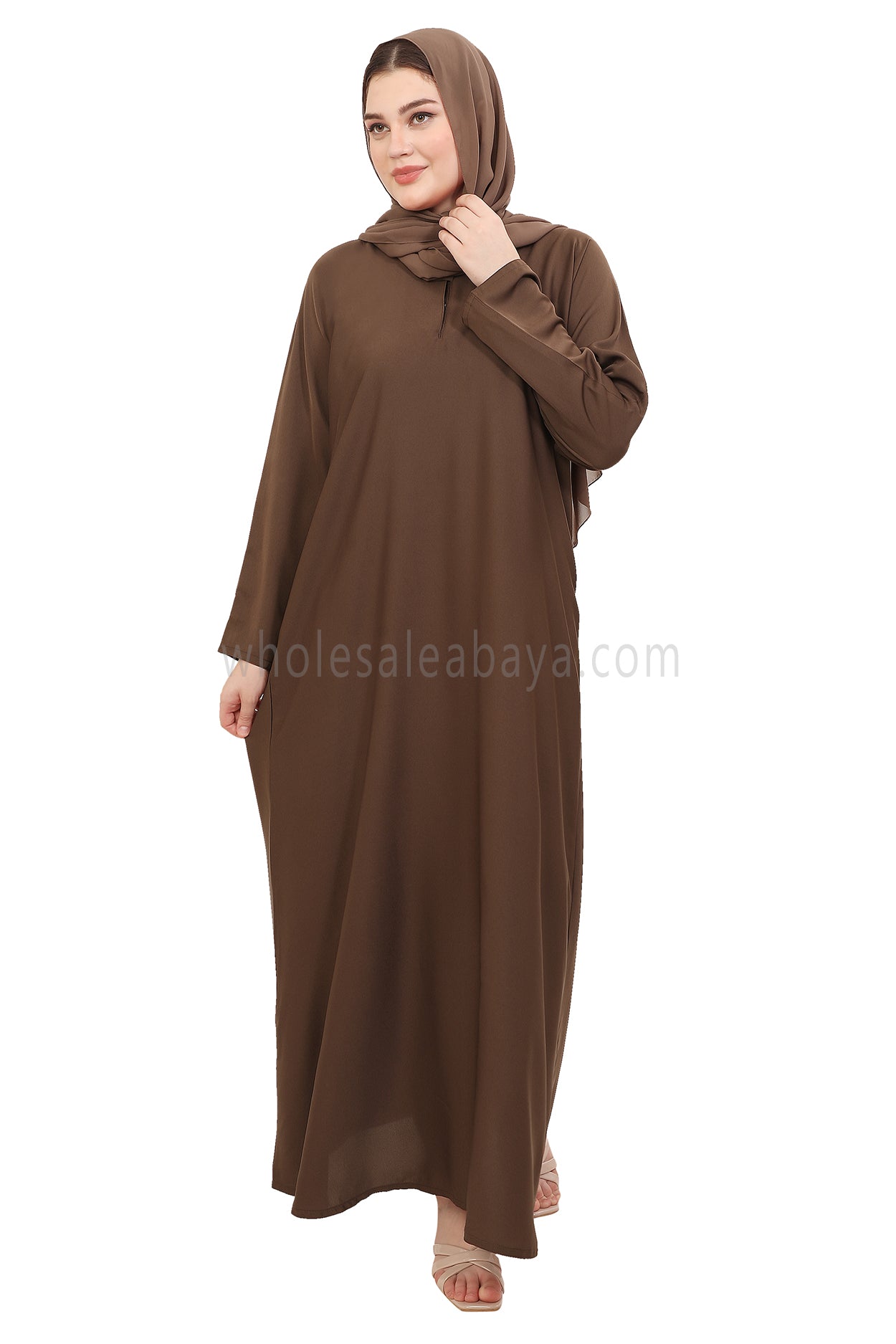 Plain Straight Cut Nida Abaya 30076 Chestnut Brown
