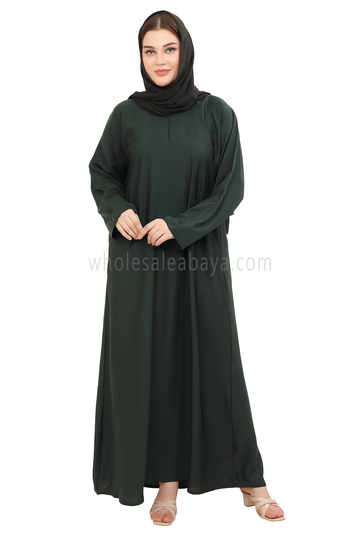 Plain Straight Cut Nida Abaya 30076 Emerald Green