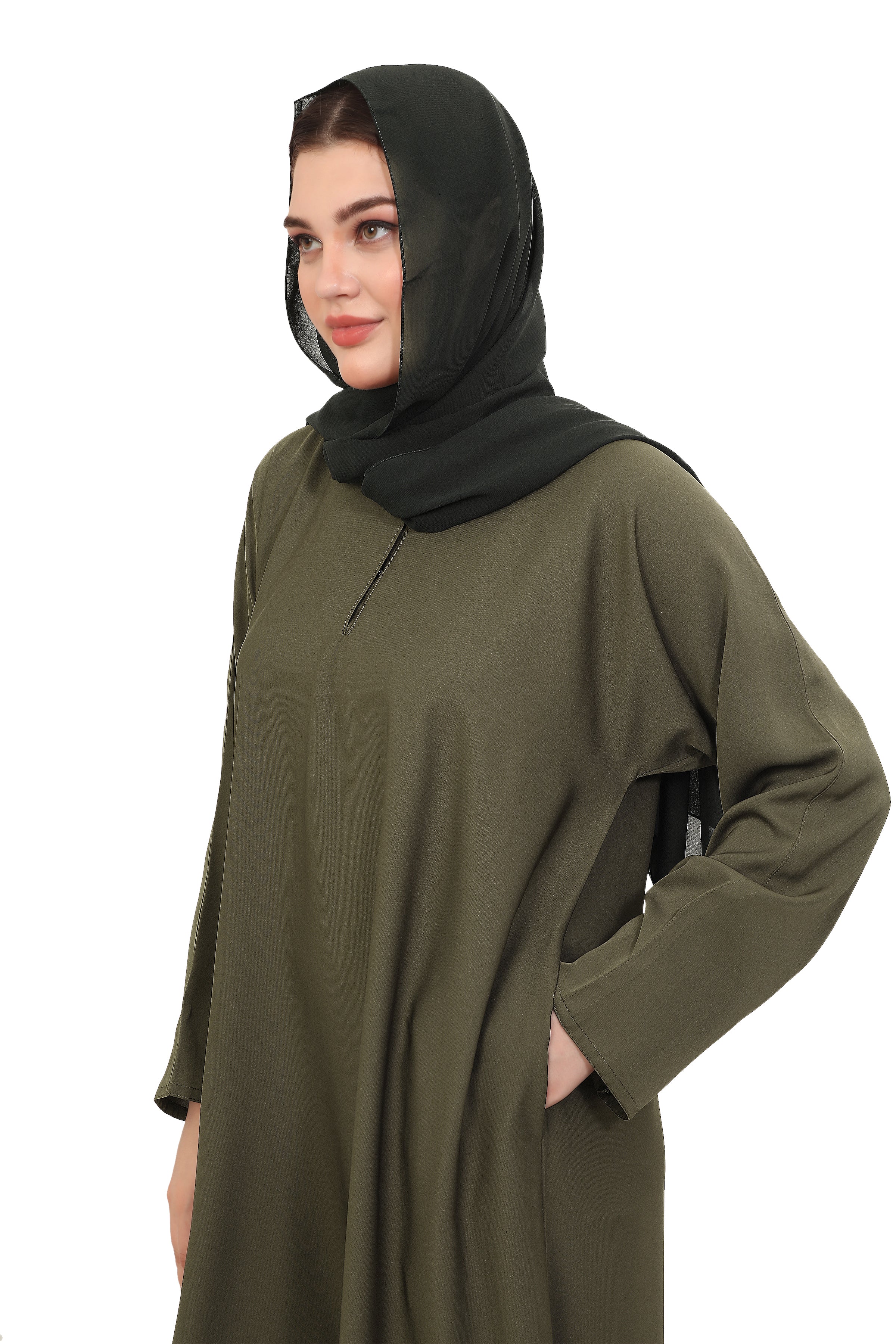 Plain Straight Cut Nida Abaya 30076 Olive Green