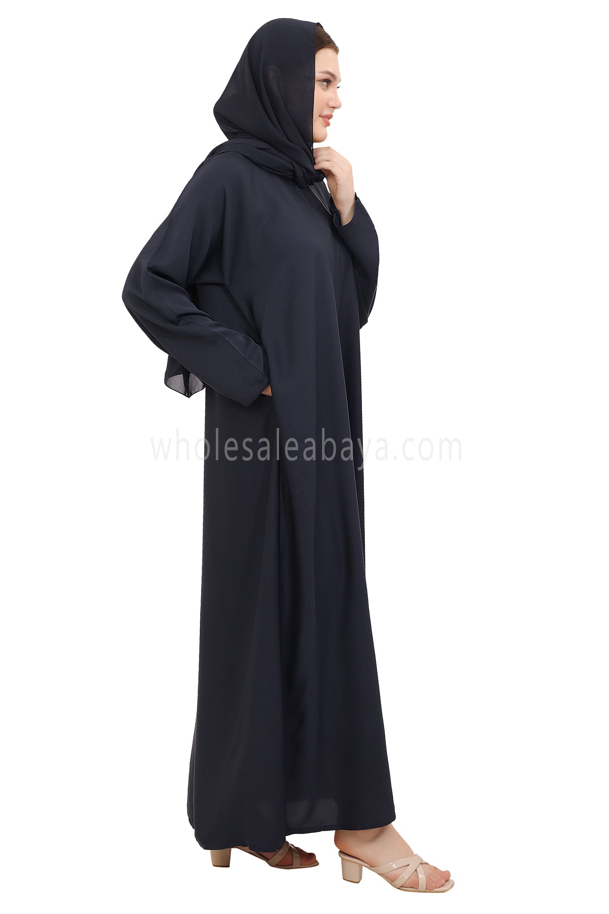 Plain Straight Cut Nida Abaya 30076 Smokey Blue