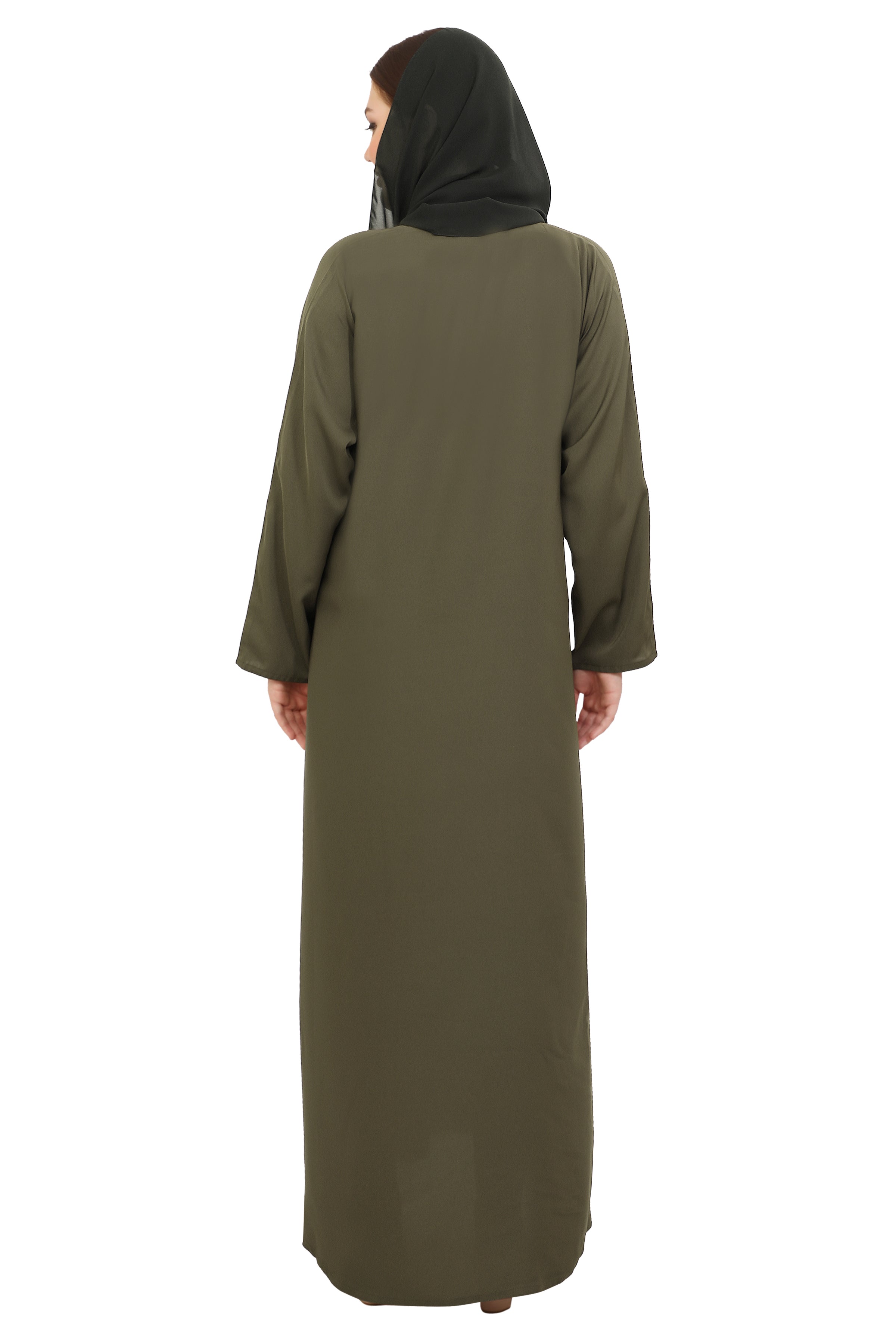 Plain Straight Cut Nida Abaya 30076 Olive Green