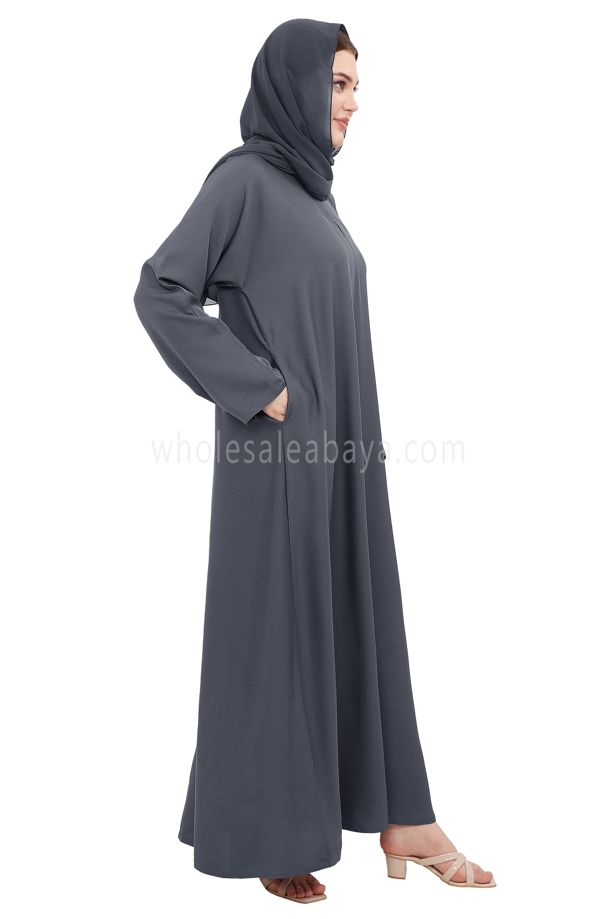 Plain Straight Cut Nida Abaya 30076 Charcoal Grey