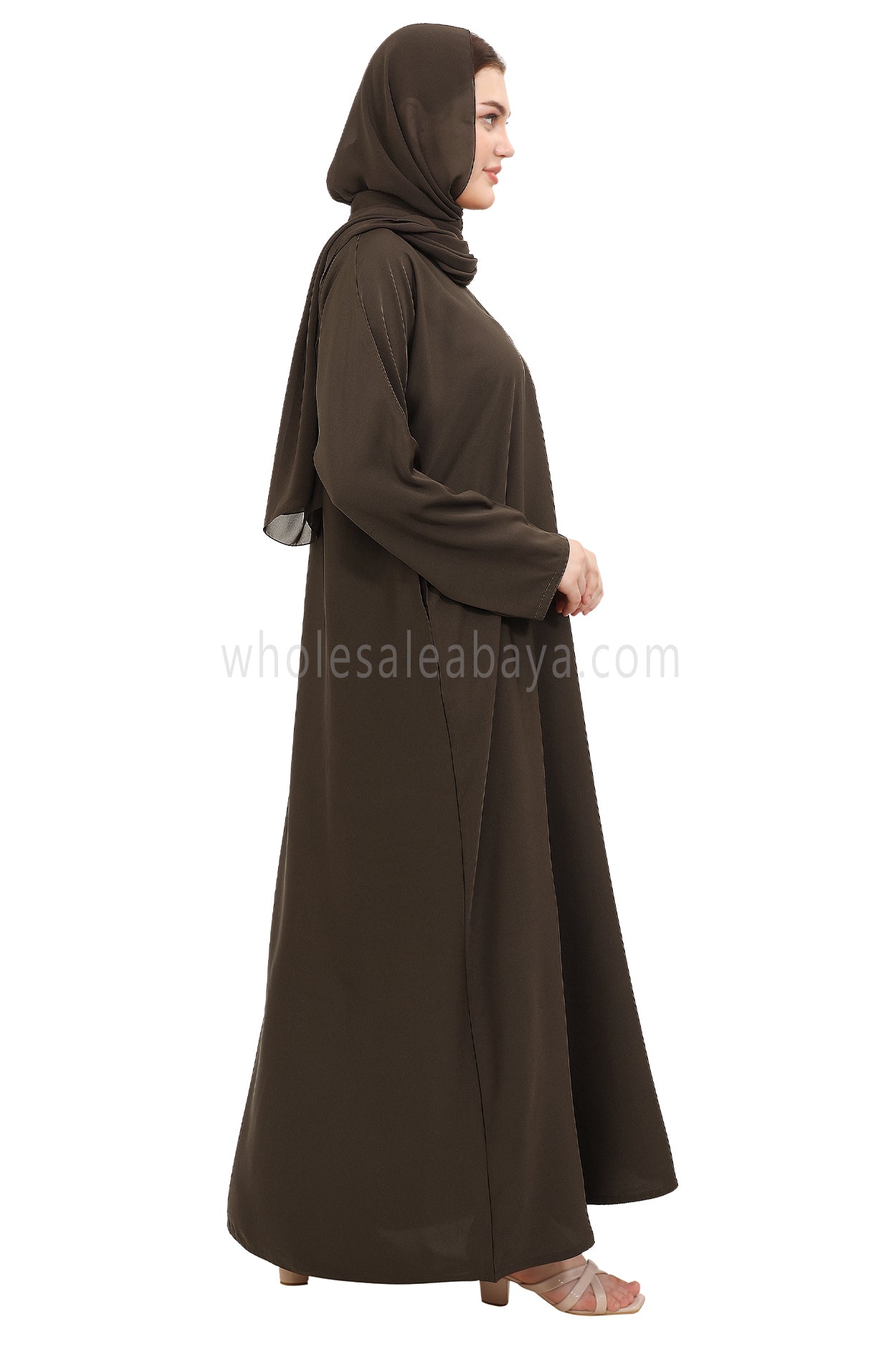 Plain Straight Cut Nida Abaya 30076 Mocha Brown
